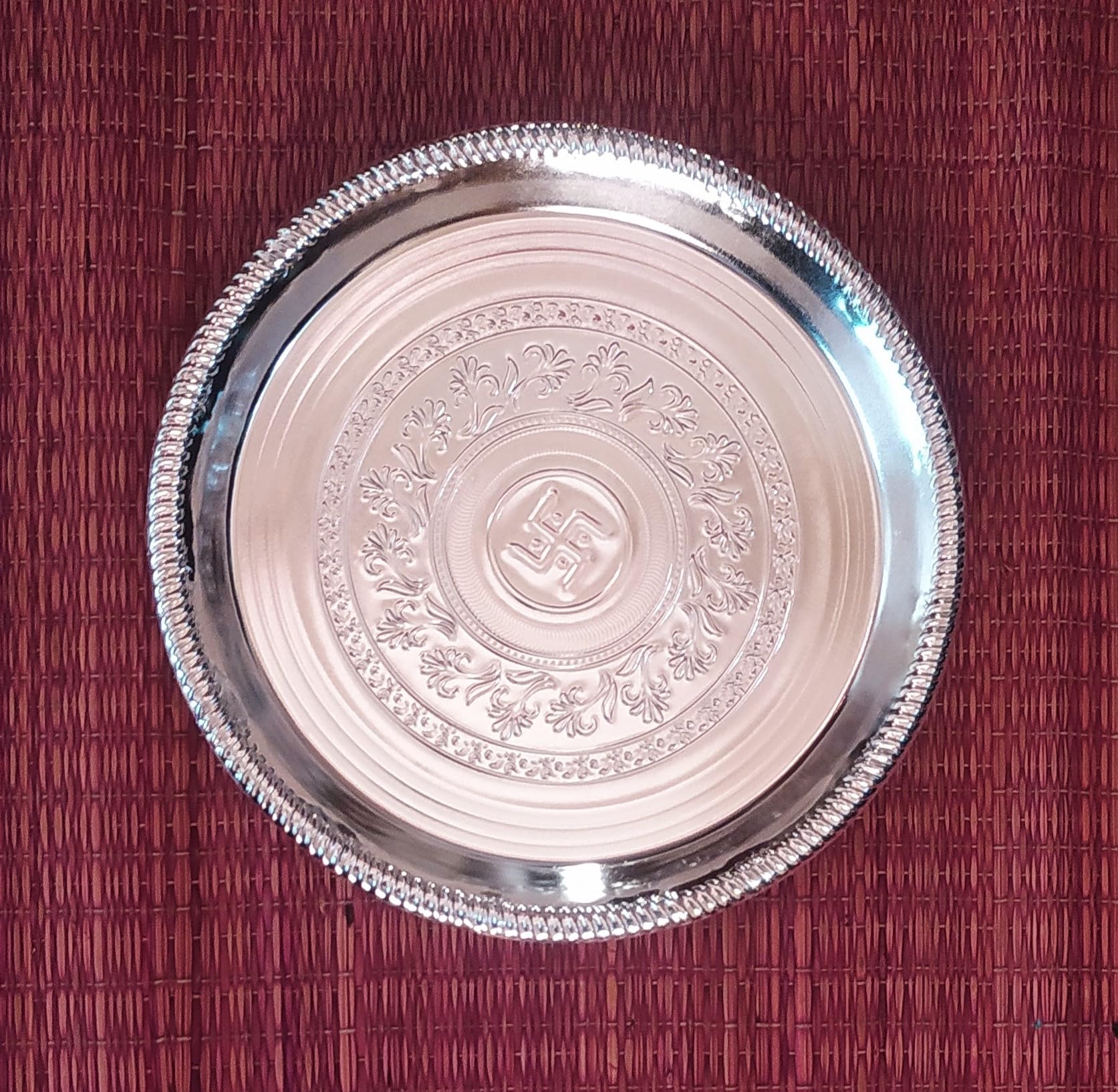 Pooja Thali/Plate, Premium New 11 Inch (Medium Size), Silver Plated White Metal Made Muliti Pupose Thali by Sujarta-image-12
