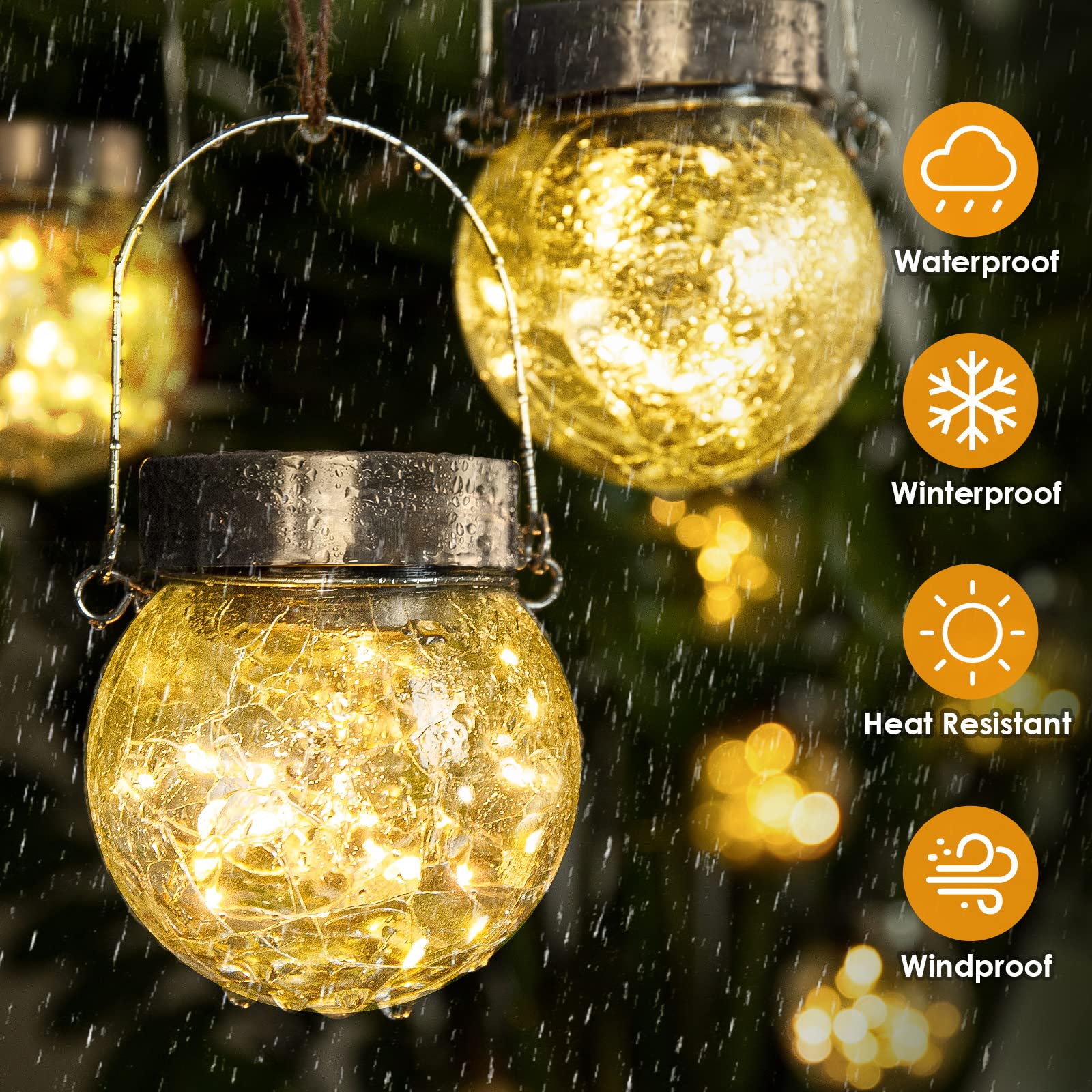 Set di 8 luci solari a sospensione: sfere in vetro craquelé multicolore cangianti, lampade solari da esterno impermeabili | Leroy Merlin