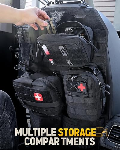 Miniatura 5 de WYNEX Juego de organizador táctico para respaldo de asiento de automóvil, accesorios de vehículo, panel Molle con 4 bolsas Molle desmontables, bolsa