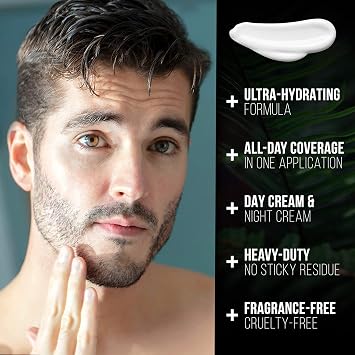 RUGGED & DAPPER Age + Damage Defense Facial Moisturizer, Age Defense Face Cream and Moisture Fix Lip Balm Bundle