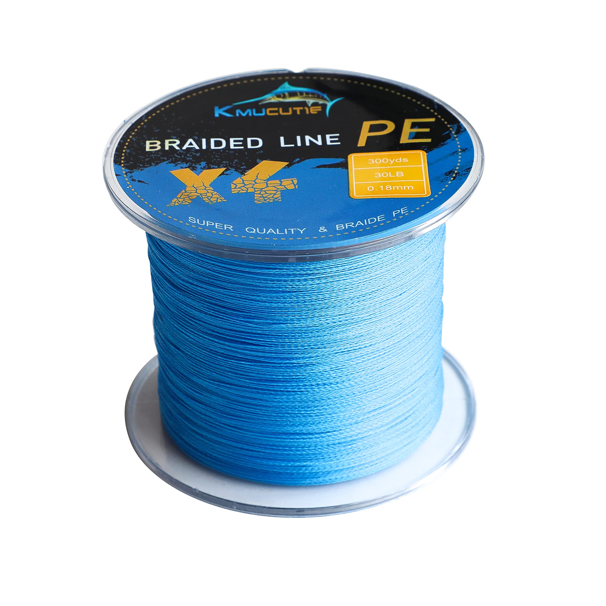 Kmucutie Braided Fishing Line 4 Strands 10lb-80lb Superline Abrasion Resistant Braided Lines Super Strong High Performance PE Fishing Lines (Blue, 10BL/0.1MM/300YDS)