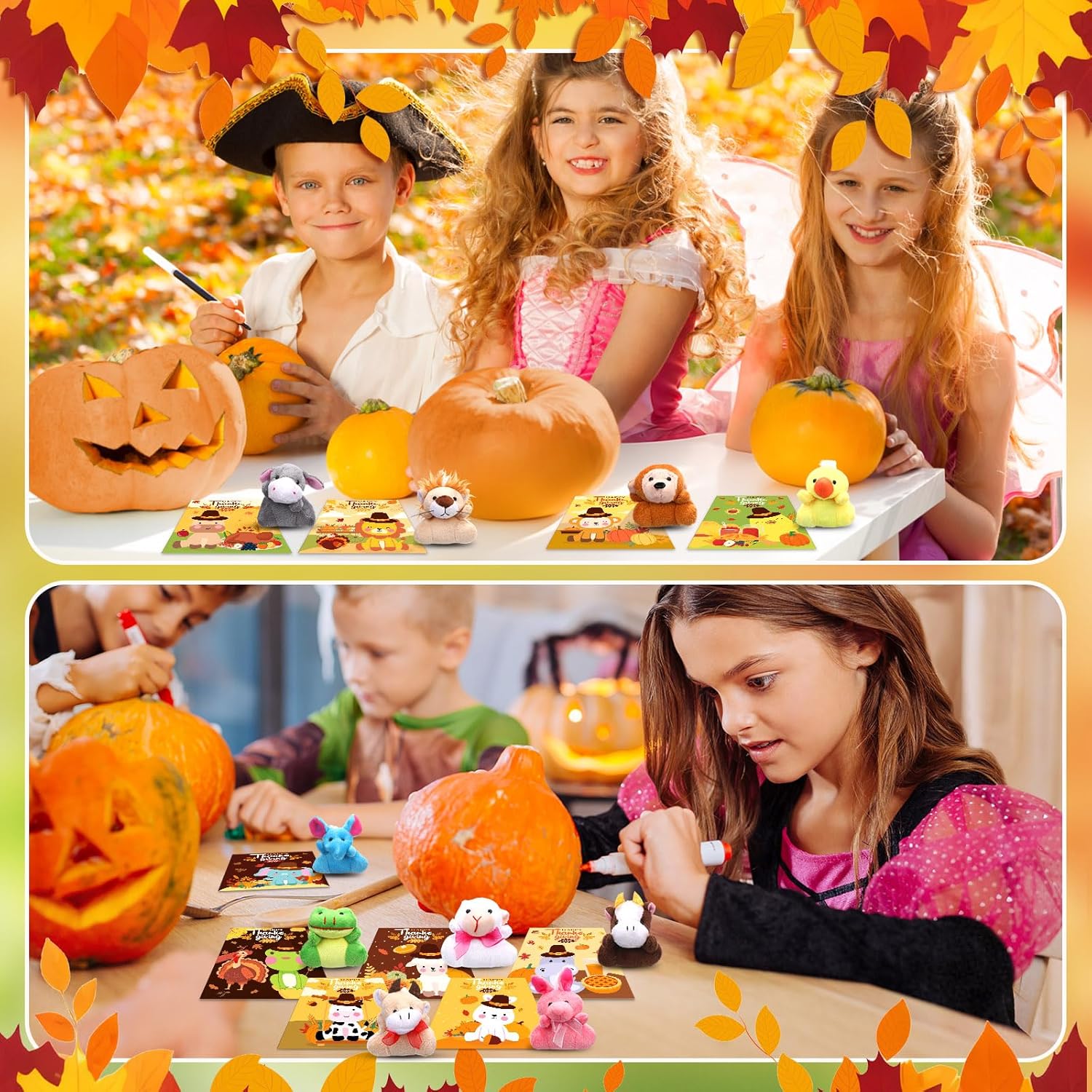 36 Set Thanksgiving Mini Stuffed Animals for Kids with Cute Happy Thanks Giving Day Cards Small Fall Plush Animals Doll Thanksgiving Party Favors Goodie Bag Filler Classroom Gifts Prizes