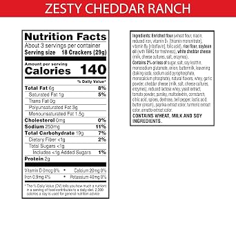 Cheez-It Grooves Crunchy Cheese Crackers, Snack Crackers, Lunch Snacks, Zesty Cheddar Ranch (6 Pouches)