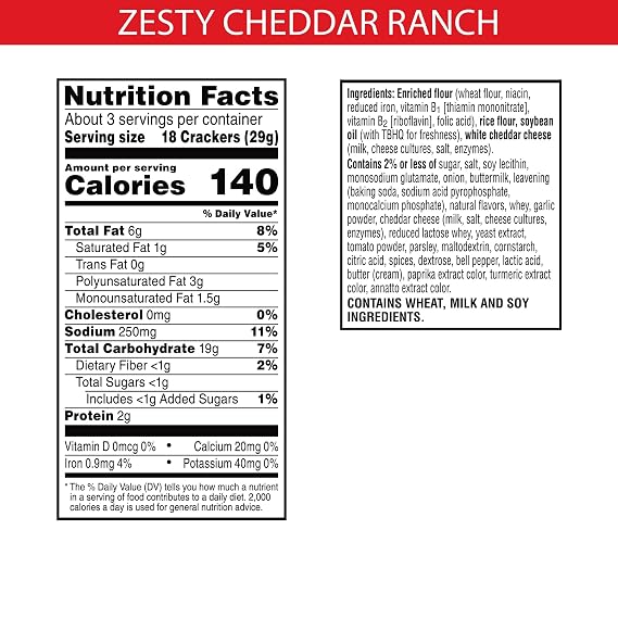 Cheez-It Grooves Crunchy Cheese Crackers, Snack Crackers, Lunch Snacks, Zesty Cheddar Ranch (6 Pouches)