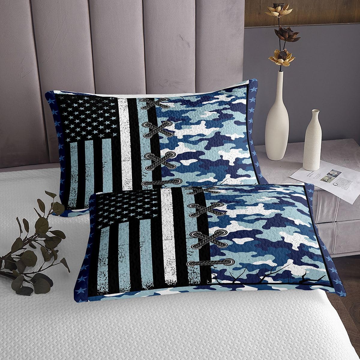 Erosebridal American Flag Bedding Set Twin for Boys Teen Military Camo Bedspread Adult Women Men Army Camouflage USA Flag Quilted Coverlet Vintage Camo American Flag Bedding Collections