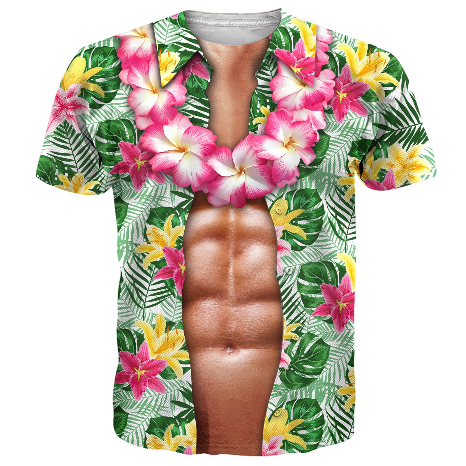 Goodstoworld Mens Hawaiian T-Shirt, Hawaiian Muscle 03, M