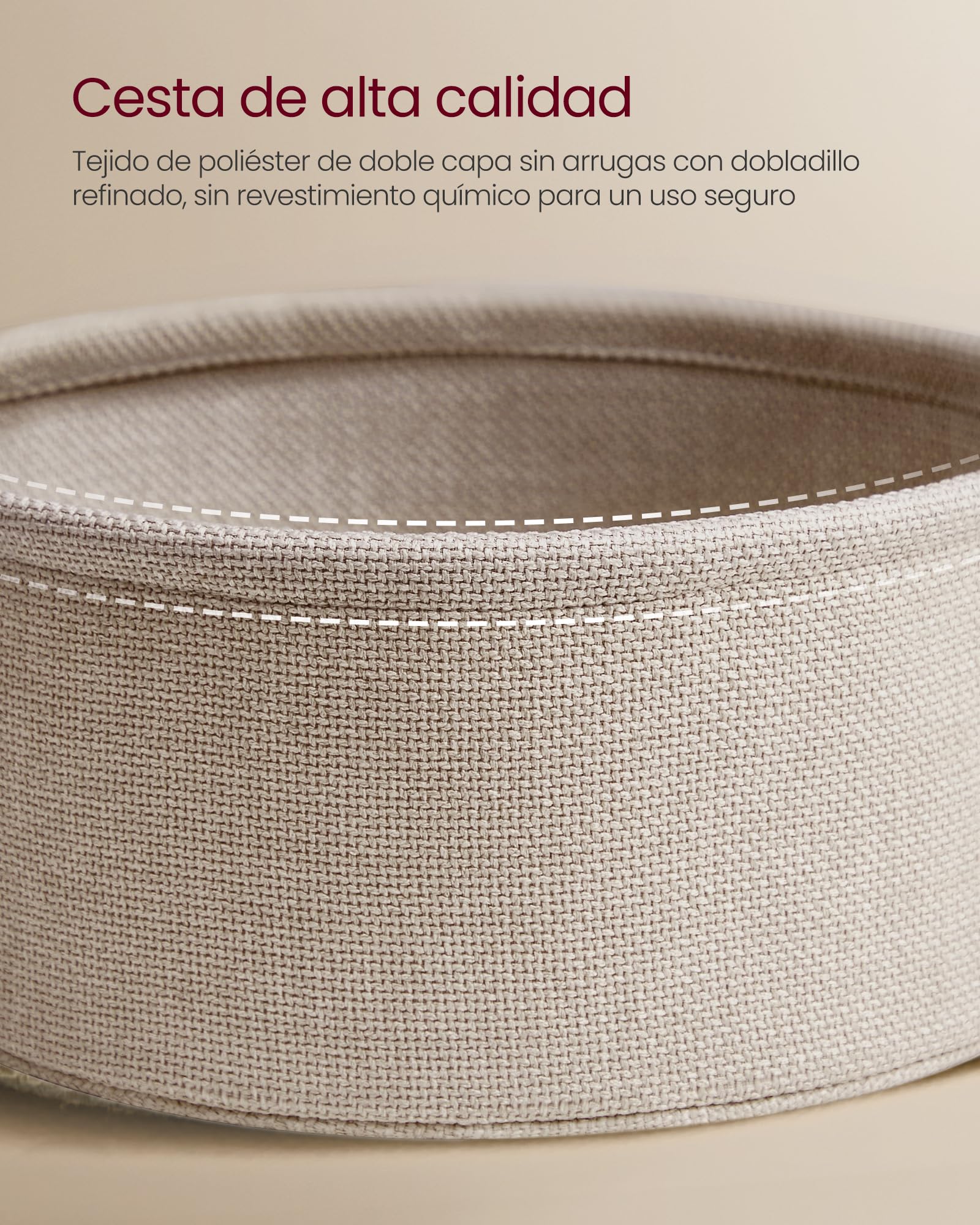 VASAGLE Mesa de Centro Redonda con Almacenamiento, Mesa de salón con Cesta de Tela, Estilo Moderno, Marco de Metal, Blanco Mate y marrón Camel LCT244W10