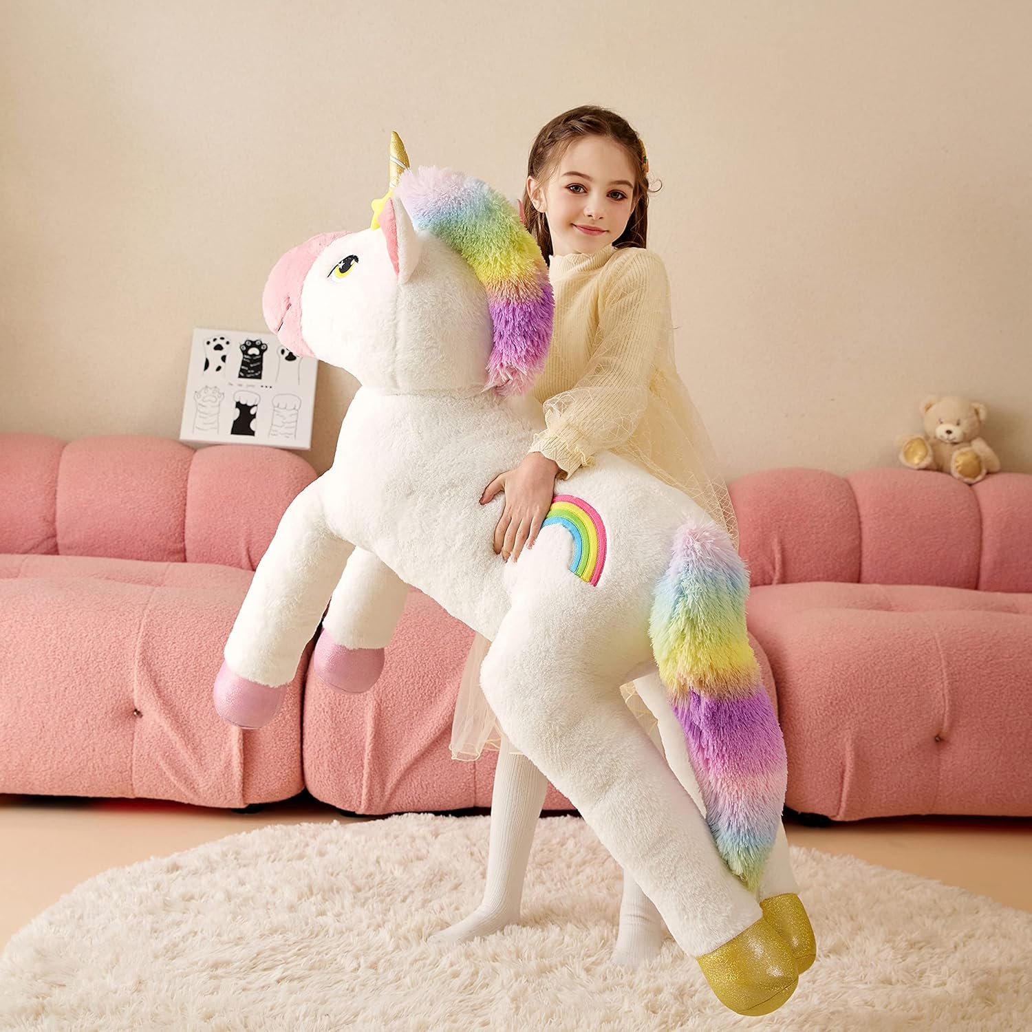 Giant Unicorn Stuffed Animal Plush Soft Toy,51" Large Jumbo Cute Big Size Huge Fluffy Plushie,Birthday Gifts for Kids