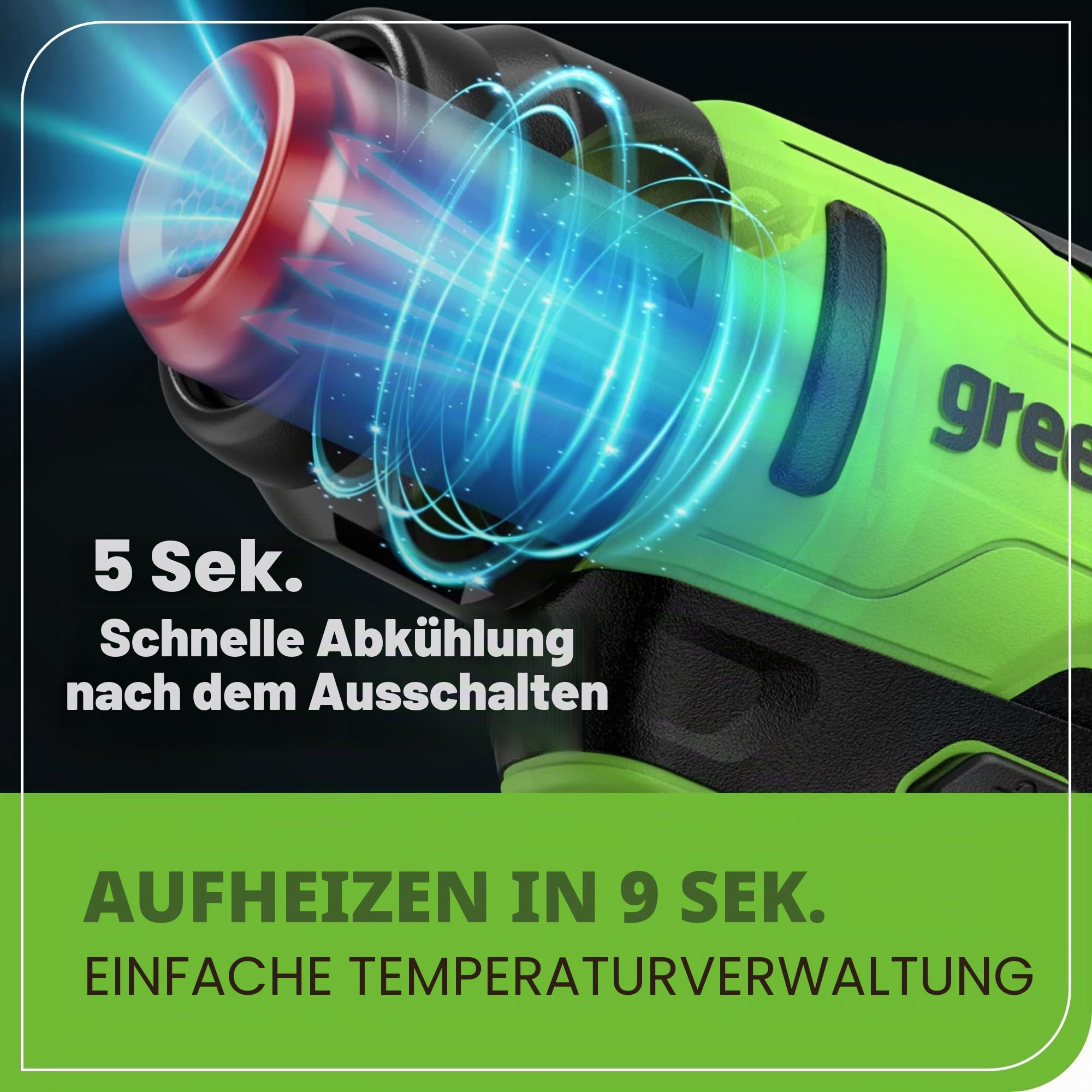 Greenworks 24 V kabelloses Heißluftpistolen-Set, 4,0 Ah Akku und Ladegerät im Lieferumfang enthalten – Heißluftwerkzeug, max. 538 ℃ mit 3 Düsen für Zuhause, Garage, Outdoor