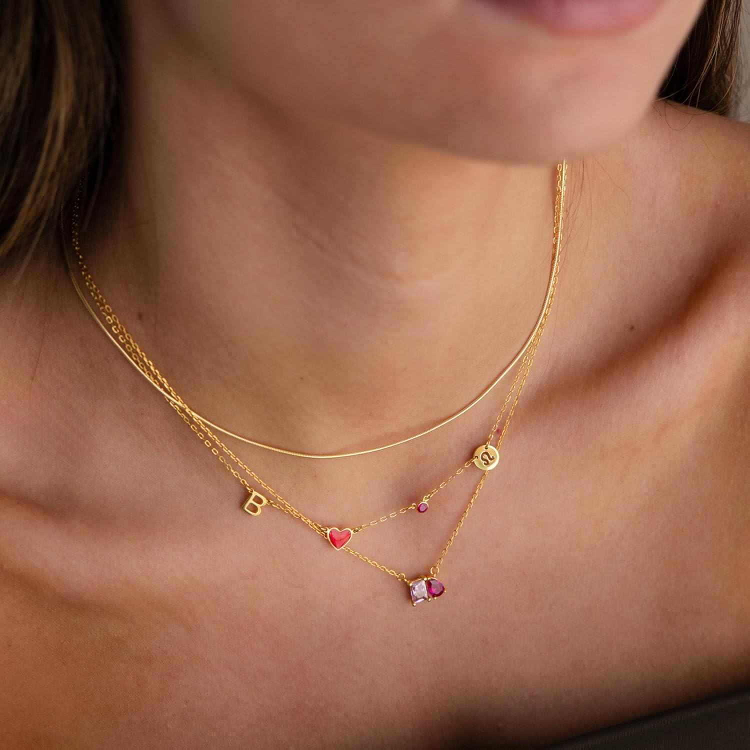 Initial Zodiac Charm Necklace for Women, Personalized Birthstone Letter Stacking Gold Necklace, 18K Gold Plated Silver,Gradution Gift, Gold Summer Jewelry