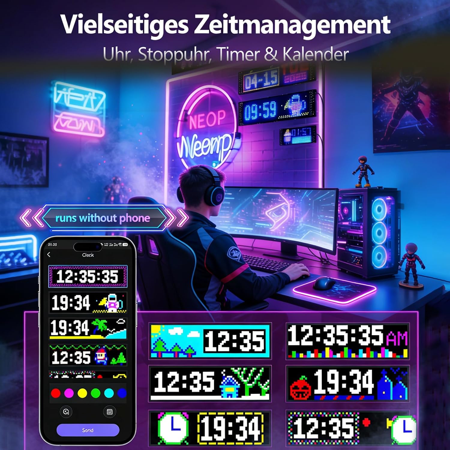 Devil's Eye LED Light 2 Pack, 23.42×4.72" Windshield Programmable LED Matrix Panel, Customizable Display with Remote and Bluetooth App Control for Cars Trucks SUVs