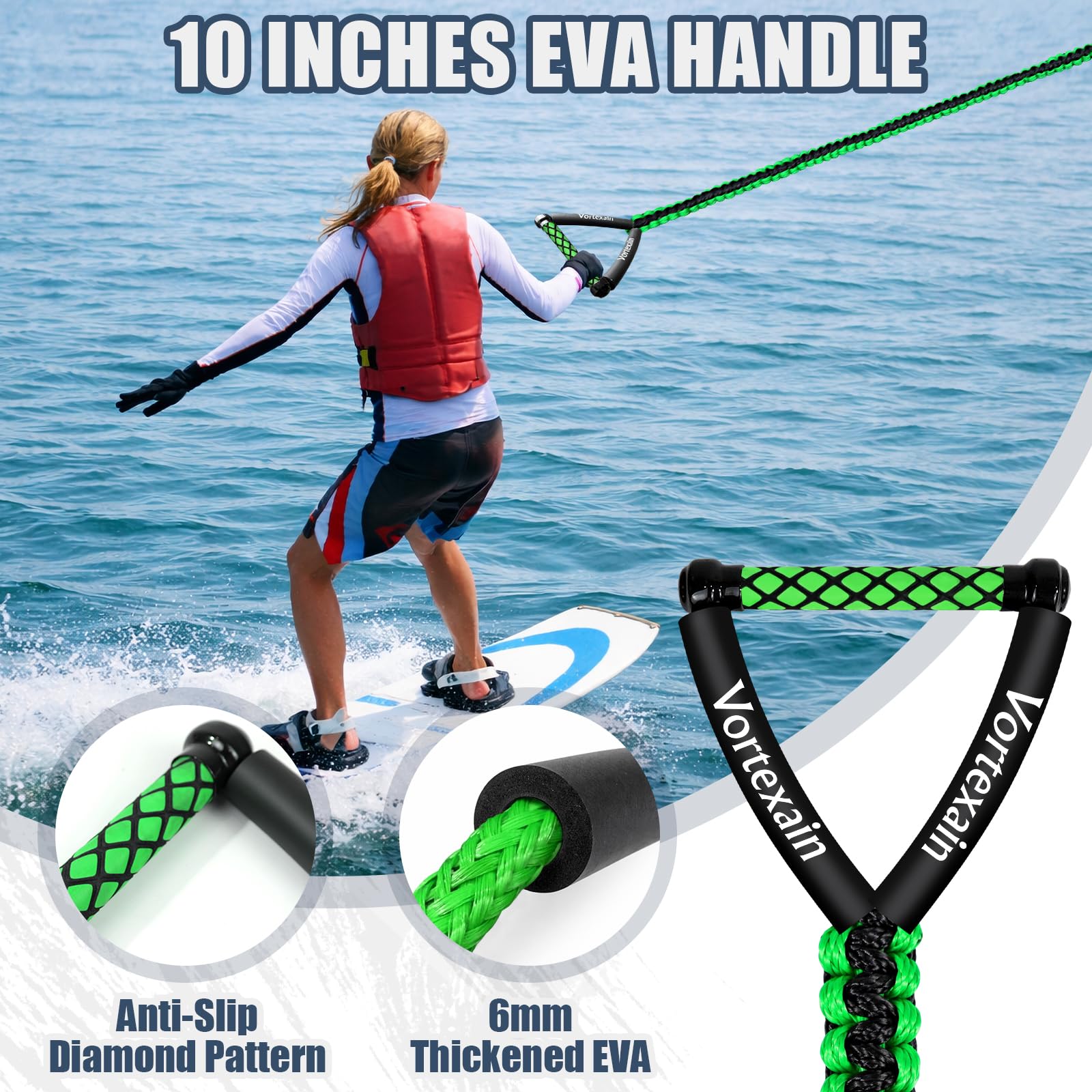 Wakesurfseil mit Griff, 7,6 m Leinen für Wakeboarden Wasserski und Wakesurfen