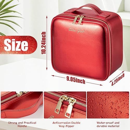 Miniatura 3 de Estuche de viaje de maquillaje con espejo con luz LED, 3 brillo ajustable, bolsa de cosméticos, almacenamiento portátil, partición ajustable,