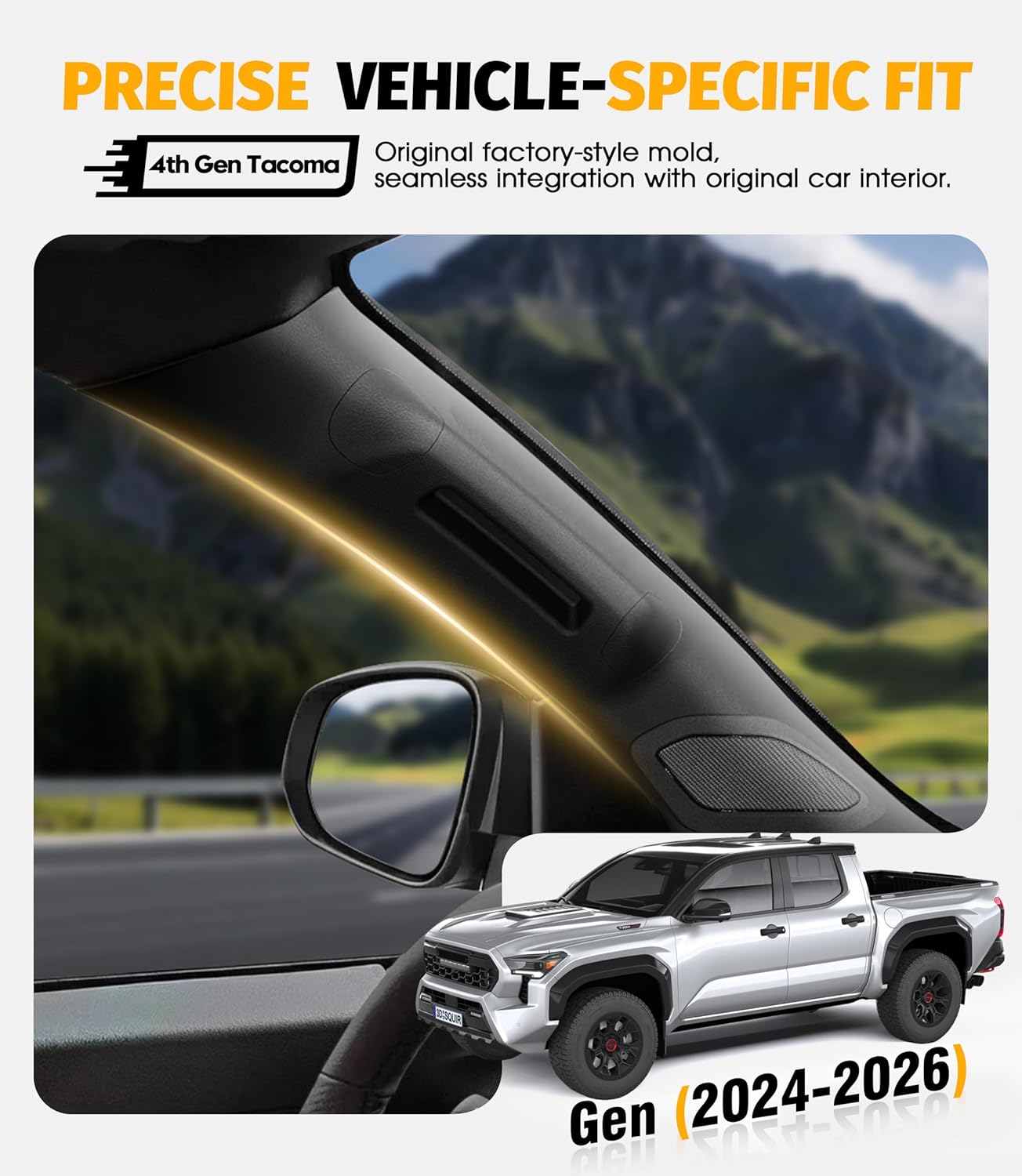 Driver Side A-Pillar Grab Handle Accessories for 4th Gen Tacoma 2024-2026, OEM-Style Texture & Color Match, Quick-Install, Extra Support for Getting in and Out, Daily Driving & Off-Road Use