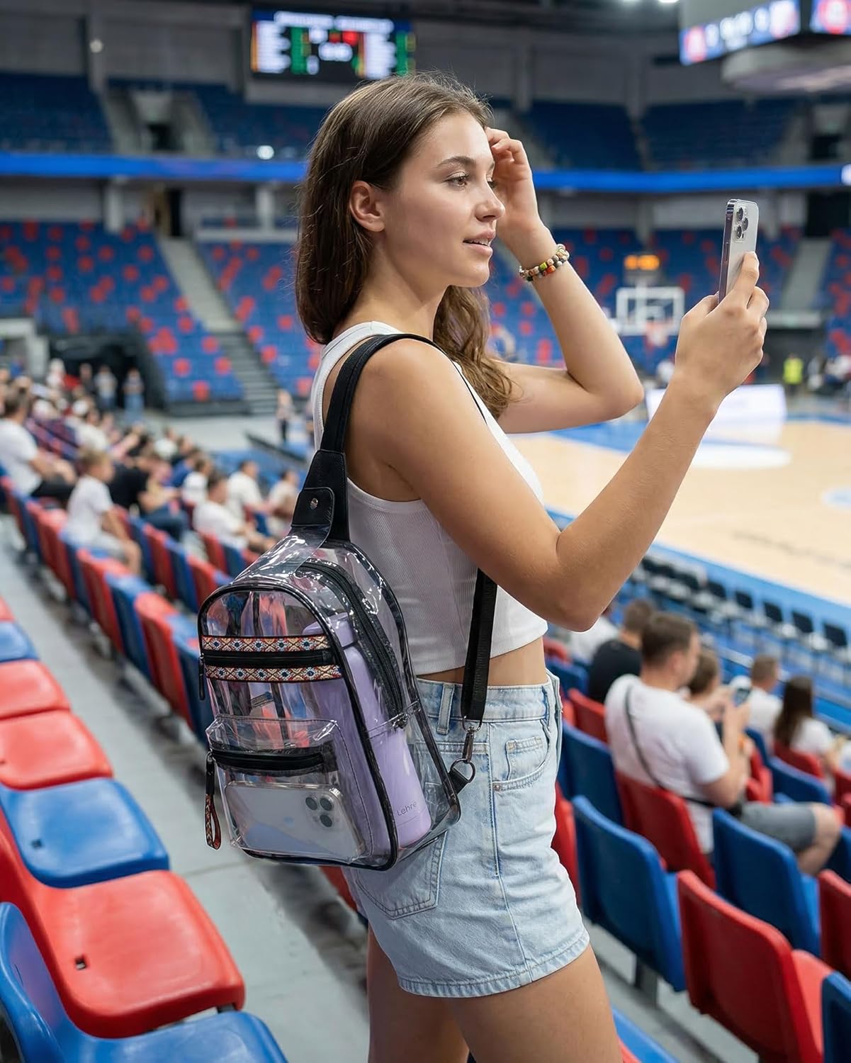 FADEON Large Clear Bag for Stadium Events, Transparent Purse Designer See Through Women's Crossbody Sling Bags Concerts Sports