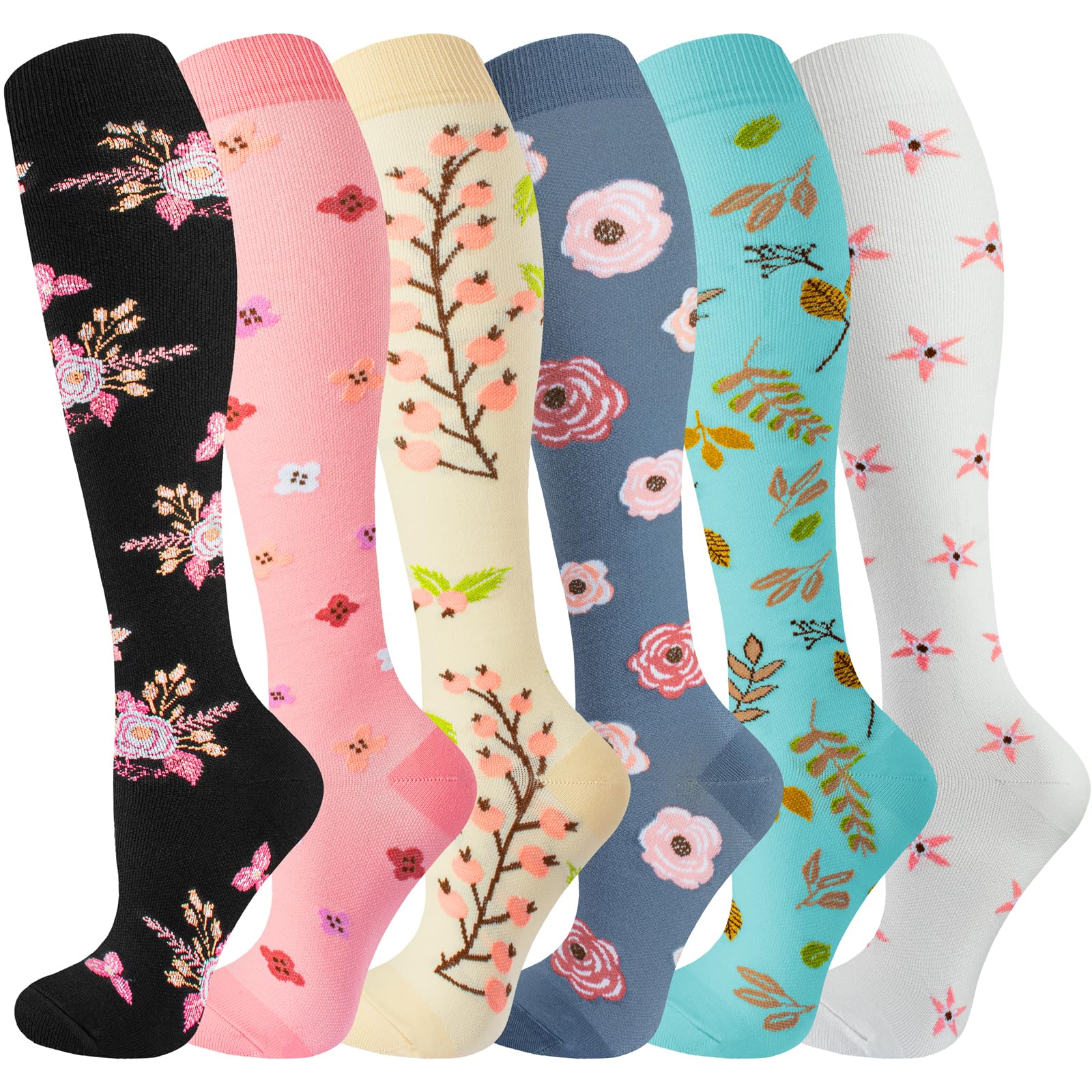 cerpite Compression Socks for Women &amp; Men 6 Pairs Knee High Compression Socks 20-30 mmhg Best for Running,Nurse,Travel