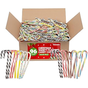 Taboom Bulk Assorted Candy Cane 96 Count - Christmas Candy Canes Variety Fruity Flavors Cherry, Lemon, Hot Cocoa Holiday Colorful Candy Bulk