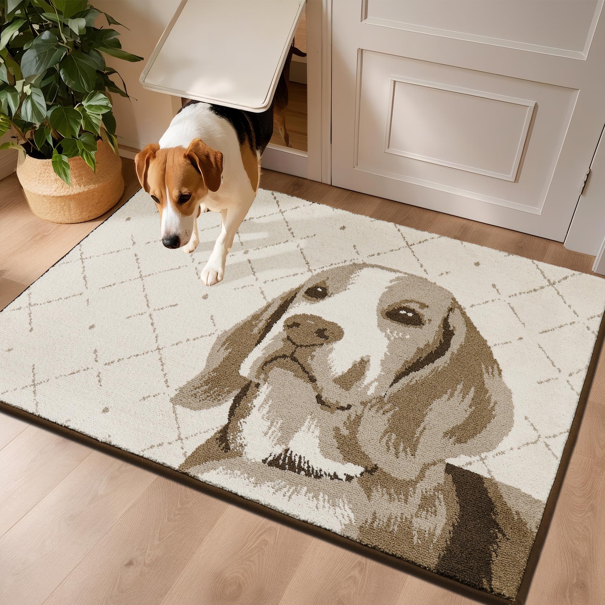 Photo 1 of COSY HOMEER Dog Door Mat 32"x48" Dirt Trapper Entryway Rugs Absorbent Funny Welcome Mat Washable Non Slip Entry Rugs,Taupe