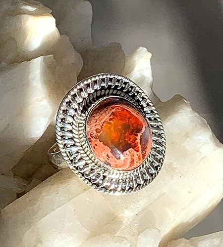 Miniatura 3 de Orange MEXICAN FIRE OPAL (6.5 ct) Natural Gemstone, 925 Sterling Silver, Handmade Earthy Style Ring Sz 8.25 Jewelry.