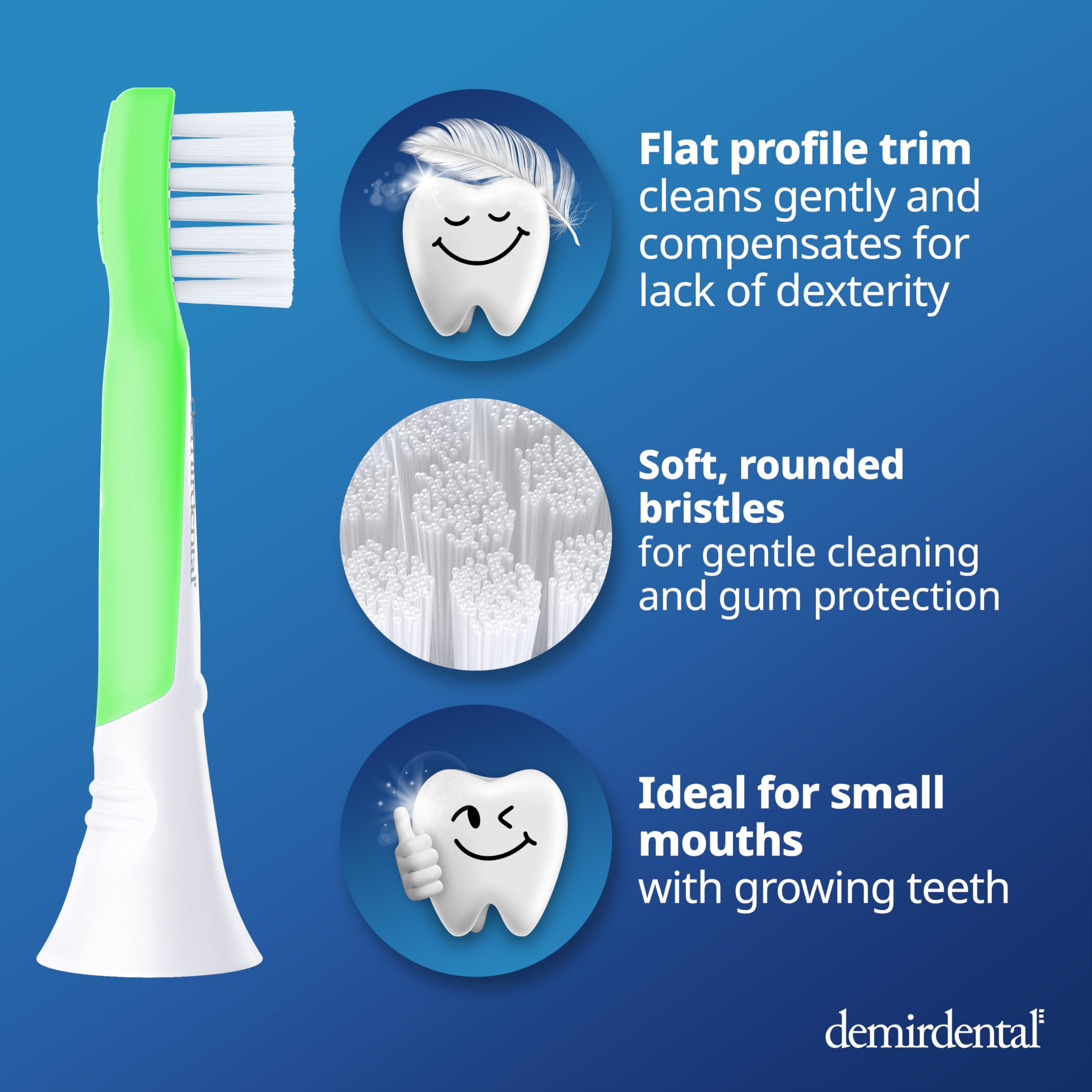 demirdental Mini testine di ricambio per spazzolino da denti per bambini, compatibili con Philips Sonicare Compact Kids - Testine di ricambio Sensitive - Testine per spazzolino da 3 a 6 anni - Verde -