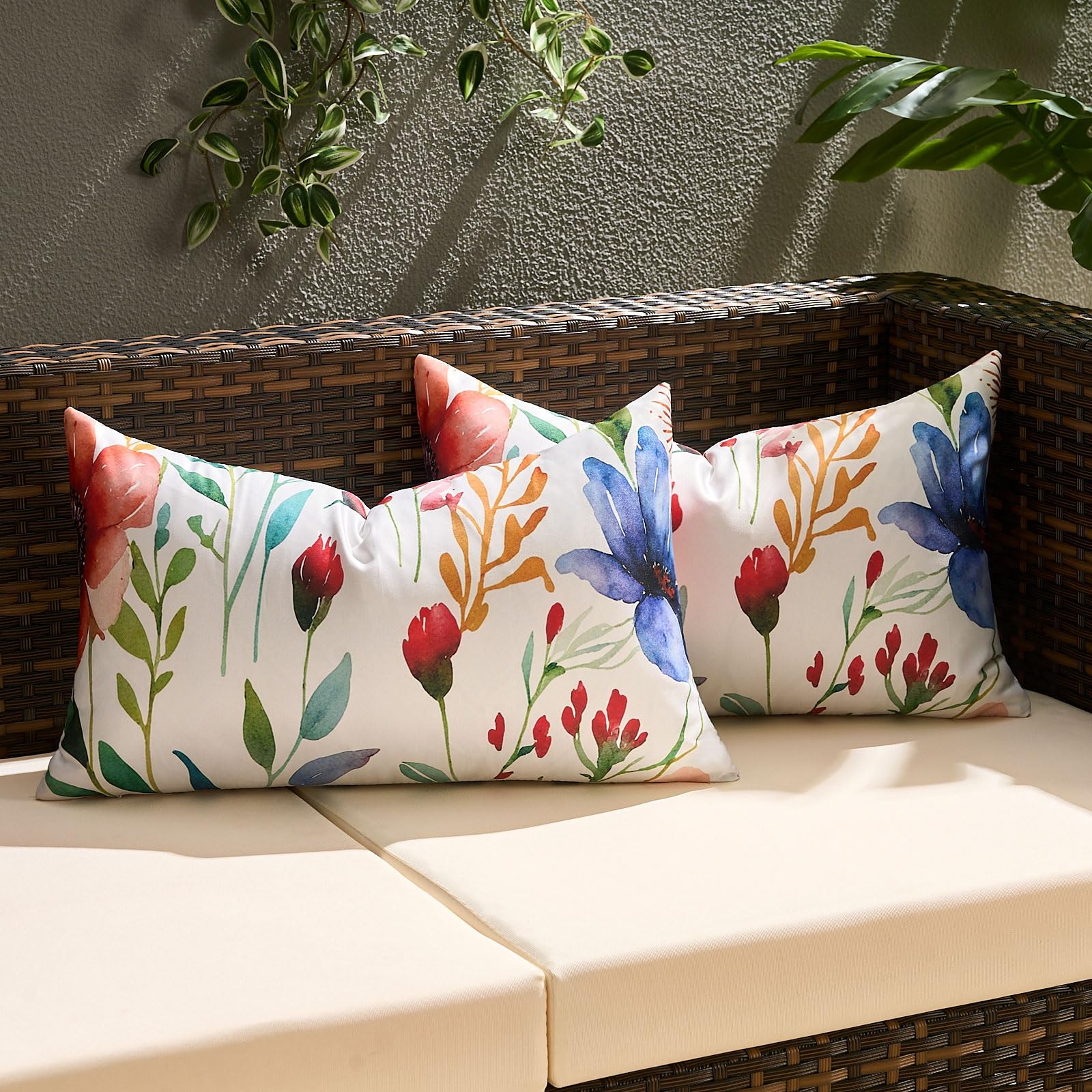 KWLET Outdoor Pillow Covers Lumbar Waterproof 30x50 Cushion Cover Tropical Summer Set of 2 Leaves Floral Outdoor Cushion Covers Waterproof Farmhouse Pillowcase for Sofa Couch Garden Patio Chair — image 1