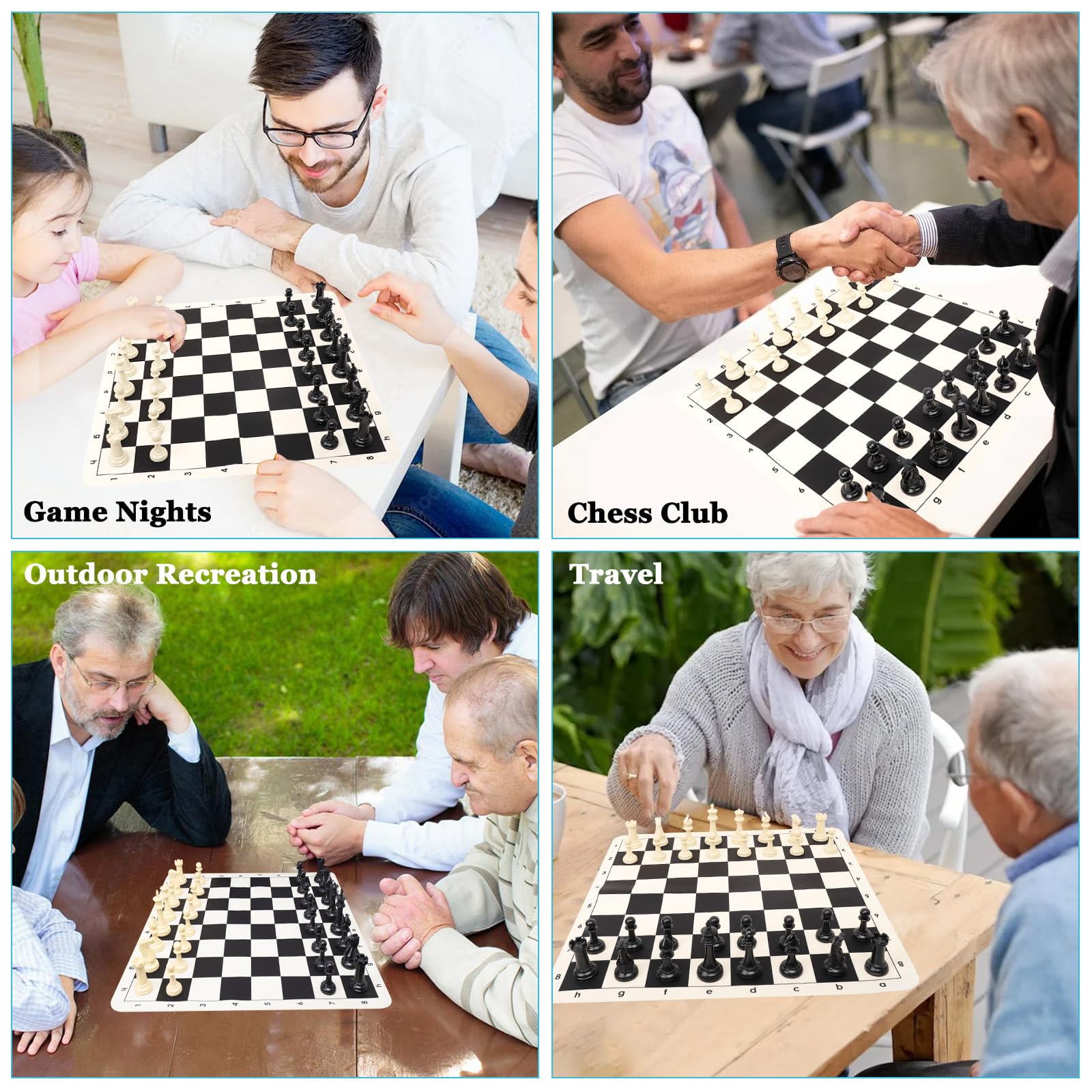Chess Set - Tournament 50.5cm Silicone Chess Board, 8.9cm King Height Quadruple Weighted Staunton Chess Pieces with 2 Extra Queens, Professional Portable Chess Set with Storage Bag