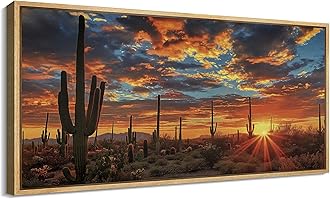 SIGNFORD Extra Large Framed Canvas Print Wall Art Desert Sunset Illustrations Modern Art Calm Warm for Living Room, Bedroom, Office - 60"x30"