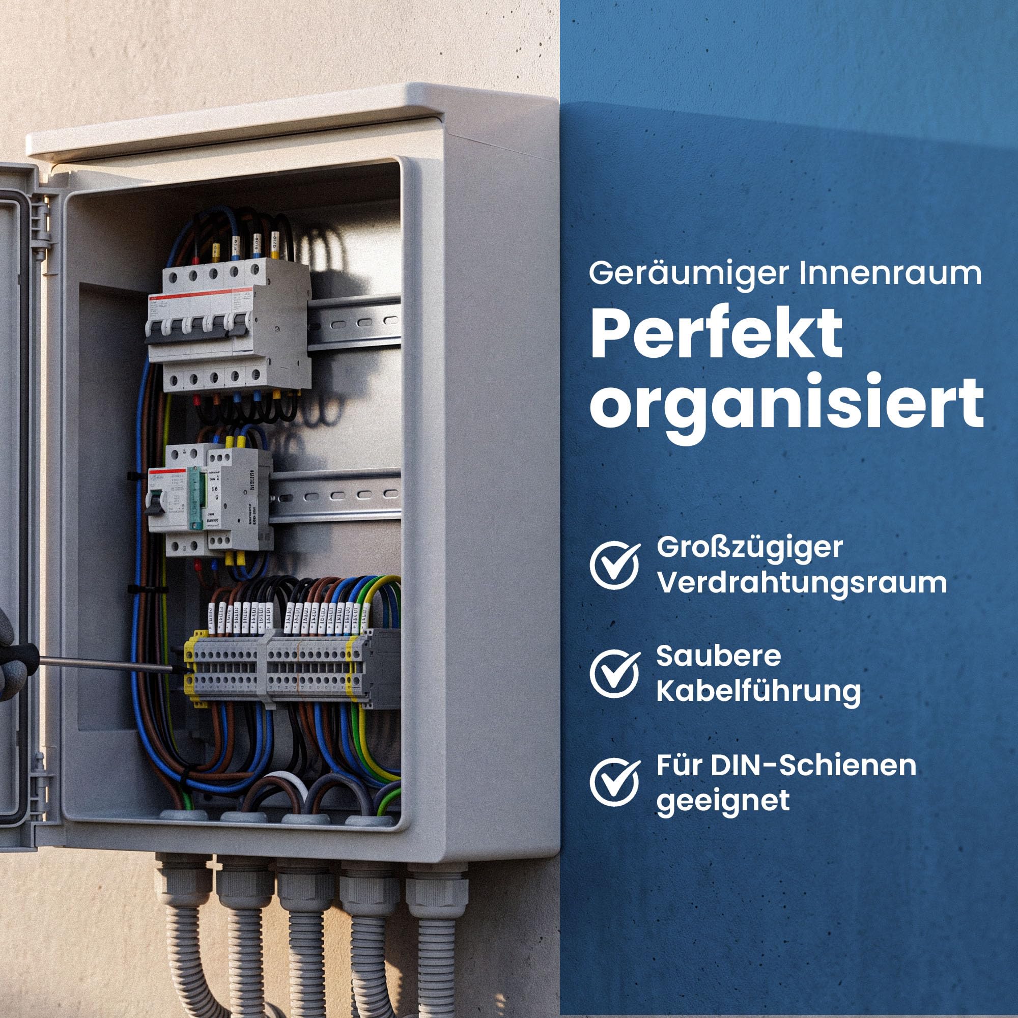 BOXEXPERT Verteilerkasten außen IP65 mit Regendach ABS Kunststoff 400x300x165mm Serie Fleet Roof wasserdicht Schaltschrank Stromkasten Schaltkasten Industriegehäuse grau
