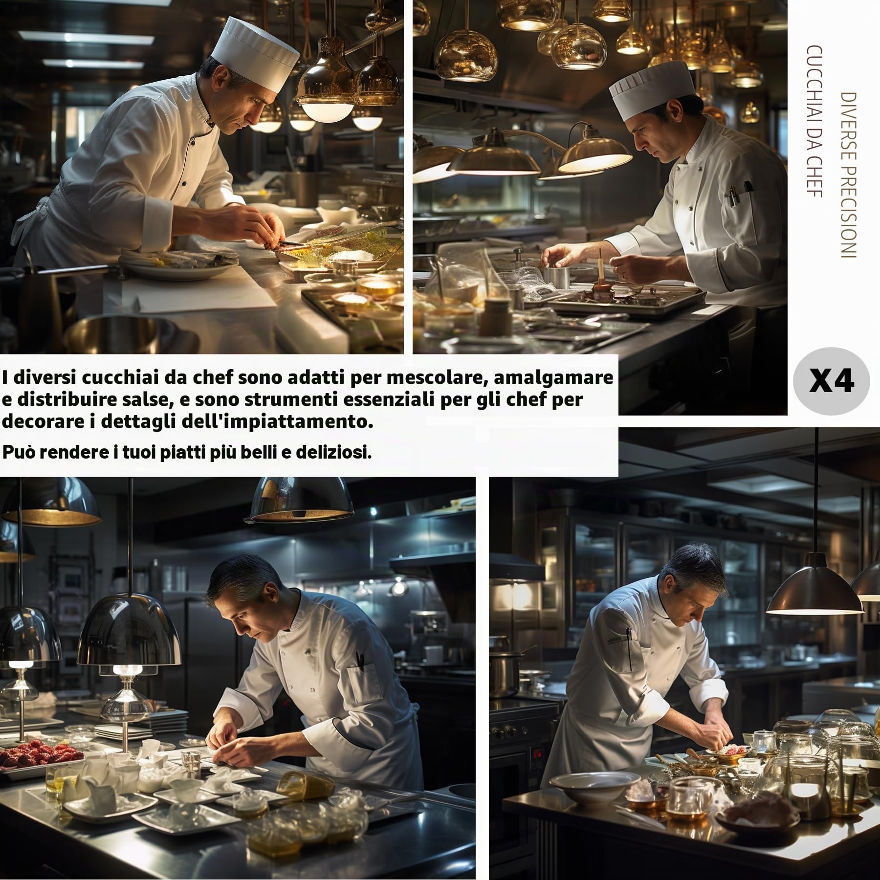 Set di 11 utensili da cucina in acciaio INOX, kit di utensili da chef, utensili da cucina professionali, nero, arte culinaria modernista