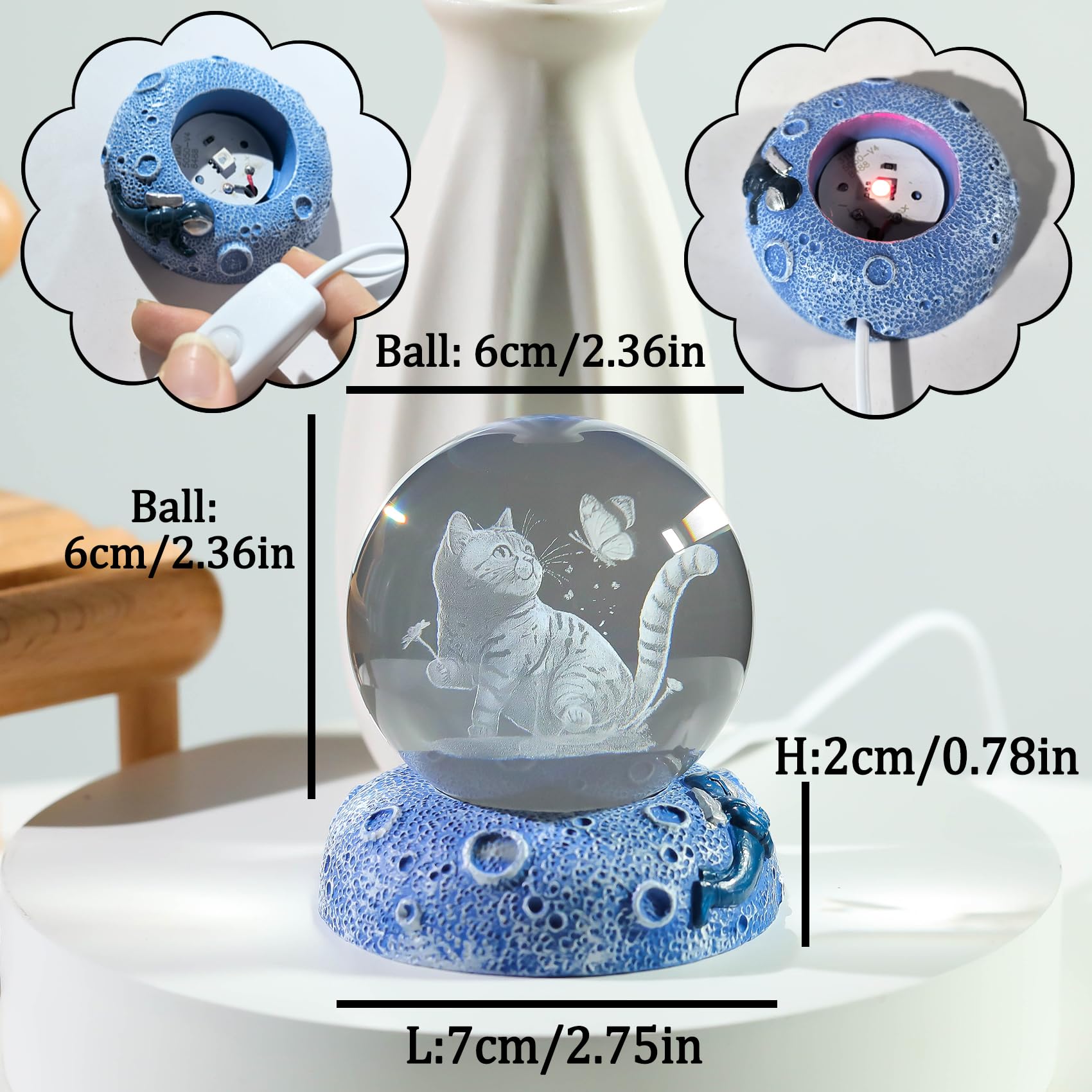 DRYFAL, Sfera di cristallo 3D con otivo Saturno, luce notturna per