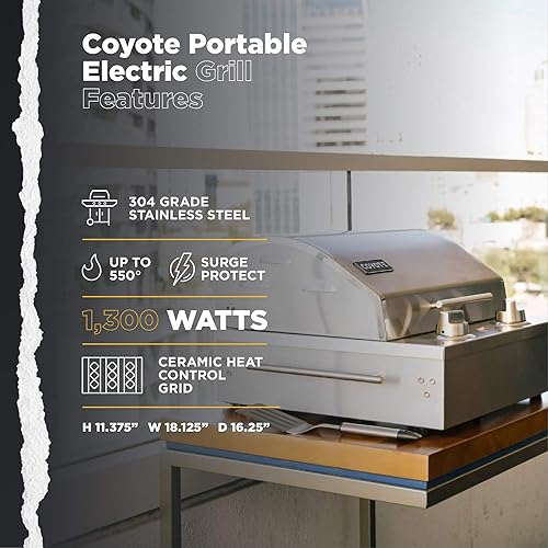 Miniatura 3 de Coyote - Parrilla eléctrica portátil, parrilla integrada de 18 pulgadas con saborizante de cerámica, C1EL120SM