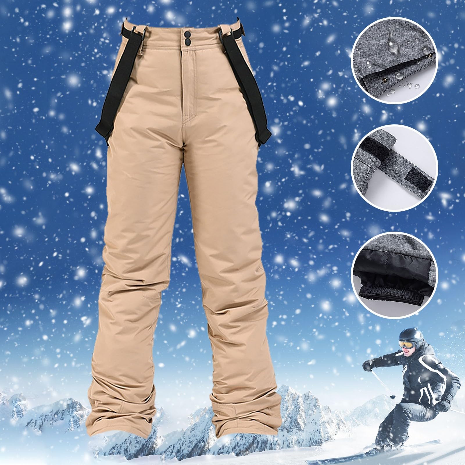 Generisch Pantalones de chándal para hombre, pantalones de esquí para hombre, color sólido, resistentes al viento, para invierno, al aire libre, cálidos y con hombros gruesos, deportivos y cómodos