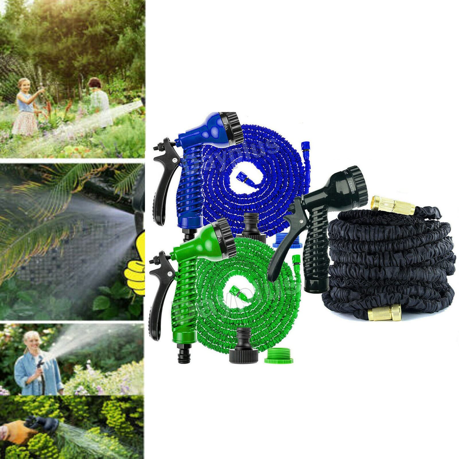 Expandable Garden Hose 100FT, Garden Water Hose Pipe Flexible Non Kink Hose Pipes Reel with 7 Functions Spray Gun, Blue