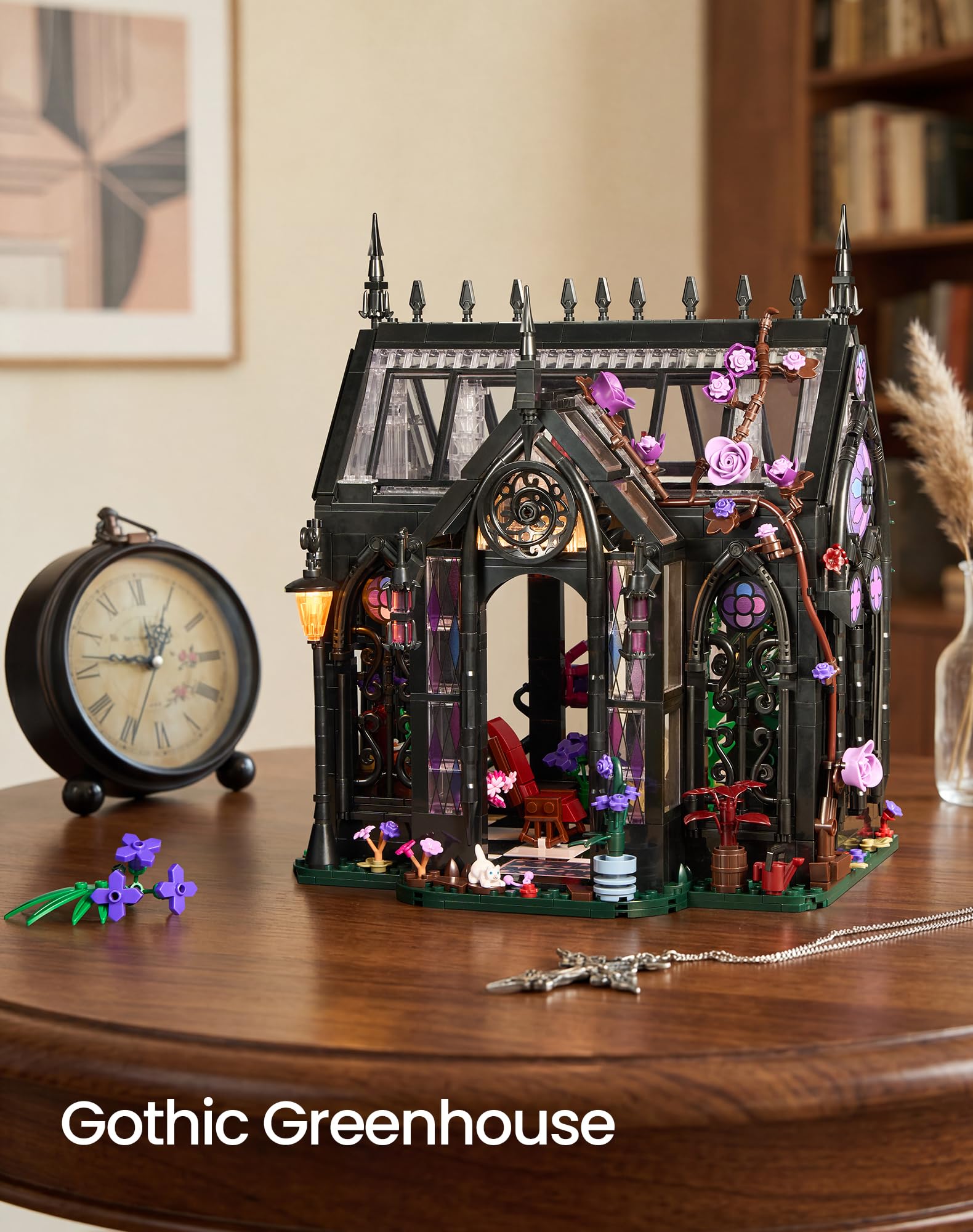 Kit di costruzione gotico per casa di fiori con illuminazione, giocattolo per la costruzione di serra, regalo per adulti per compleanno, Halloween, Natale, decorazione gotica per la casa