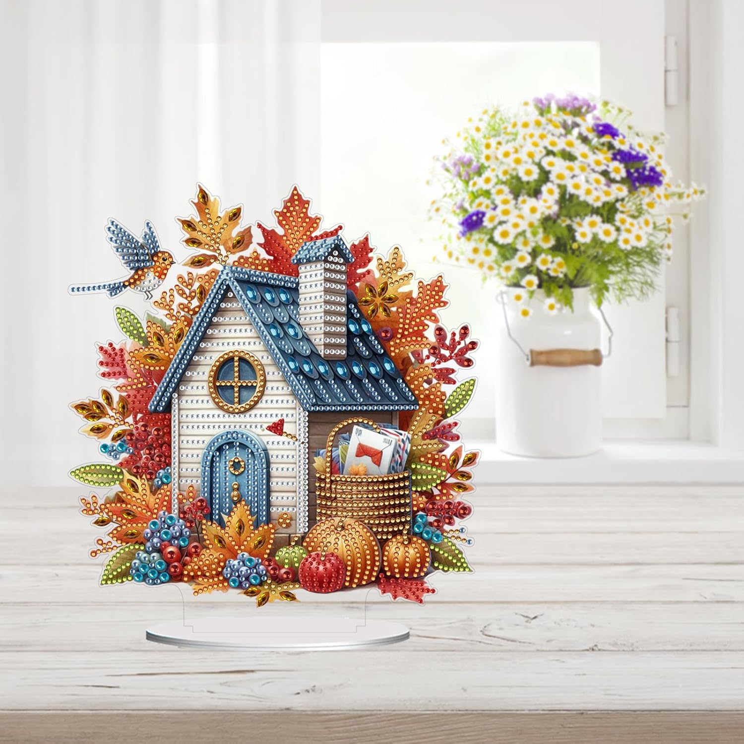 2Pcs DIY Diamond Desktop Ornament Autumn Special Shaped Crystal Diamond Art Painting Double Sided Pattern Single Sided Diamond Tabletop Ornaments Home Decor-Mailbox02