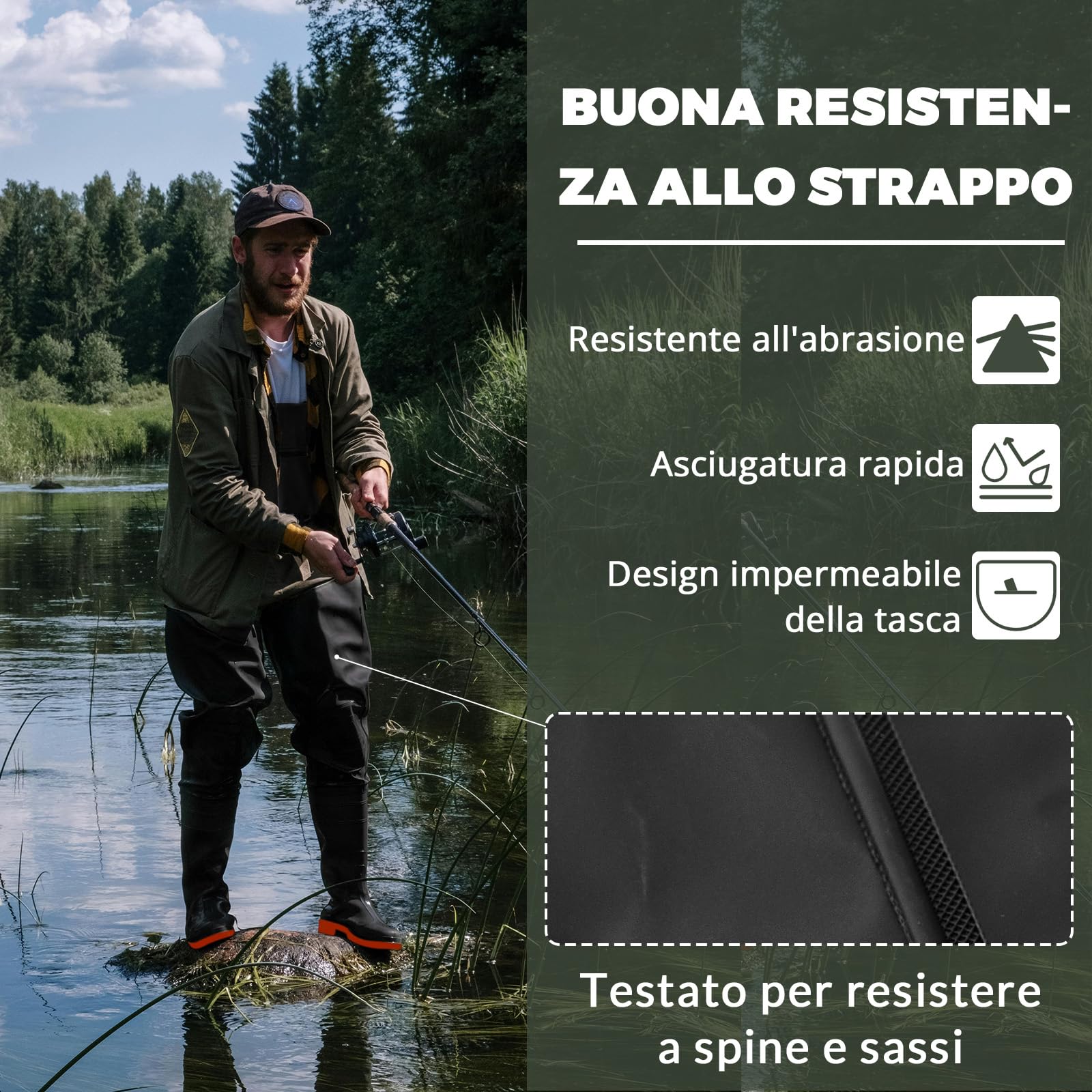 YOOHBERRYS Waders Pesca da Uomo, Waders da Uomo con Stivali da Pesca 42-46, Waders Trampolieri da Pesca, Pantaloni Impermeabili Antiscivolo Regalo per Amanti Pesca Sportiva