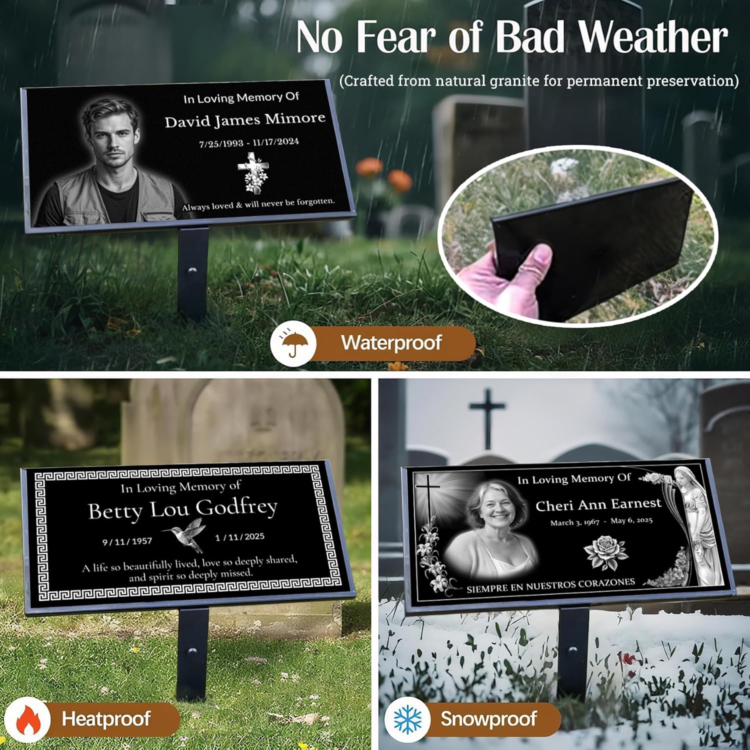 Personalized Black Granite Memorial Plaque, Grave Marker & Memorial Garden Stone with Photo for Cemetery Graves, 12x6 Inch Weatherproof Memorial Stone for Outdoors/Indoors (Text Plaque)