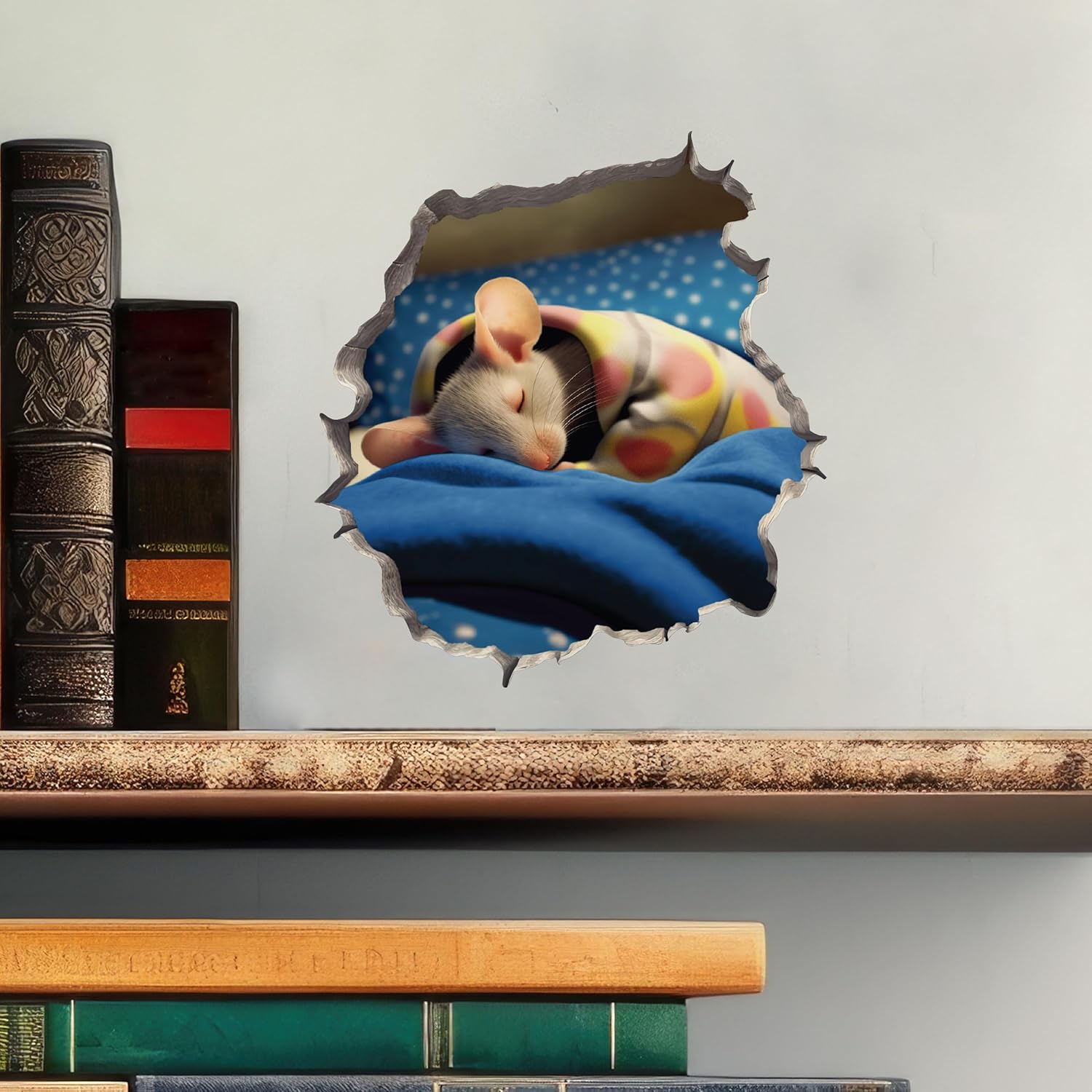 Sleeping Mouse in Mouse Hole Decal - Mouse Hole 3D Wall Sticker