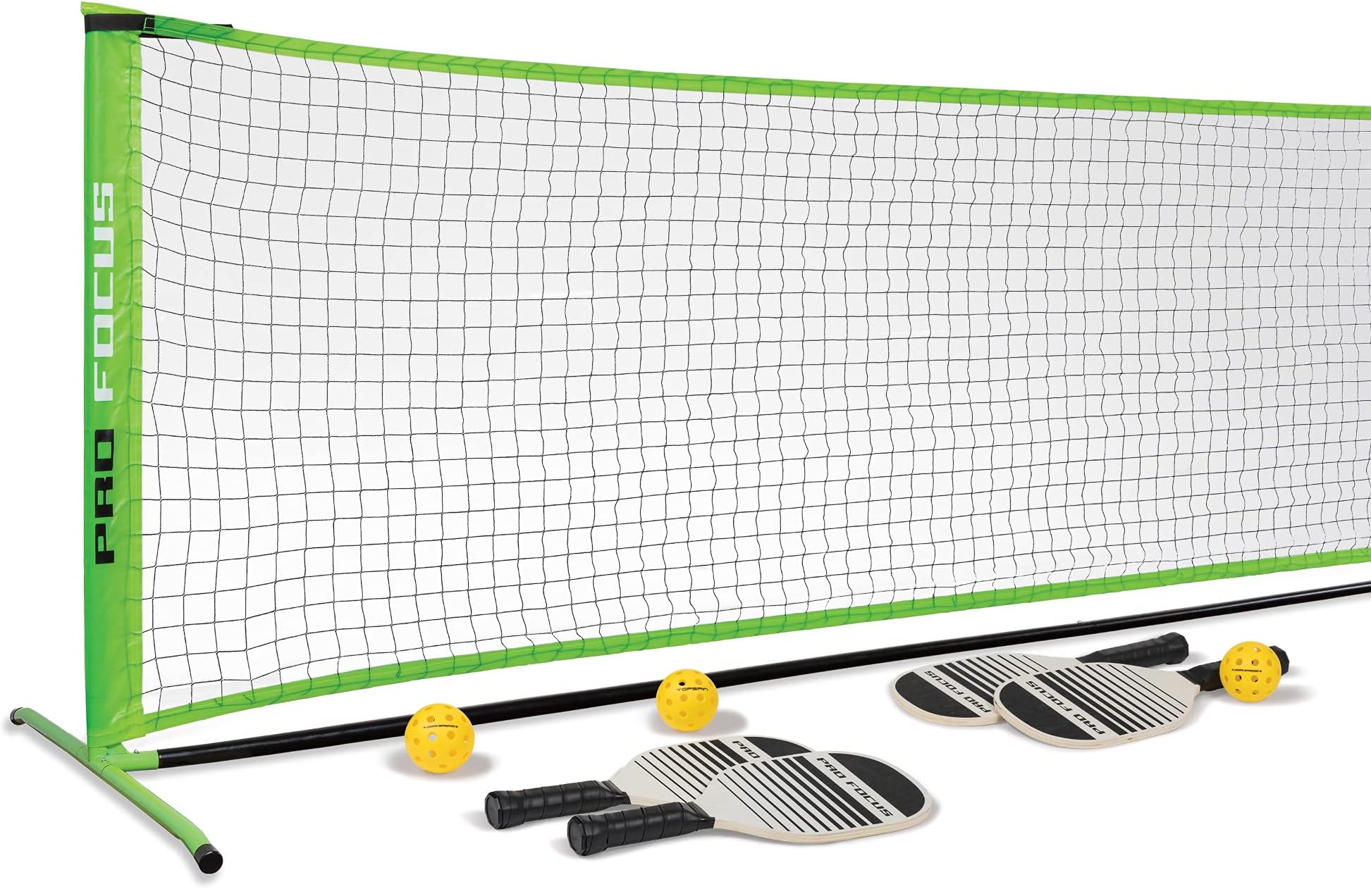 Pro Focus Pickleball Net Set - Complete with 4 Paddles, 3 Pickleball Balls, and 1 Official Size Net