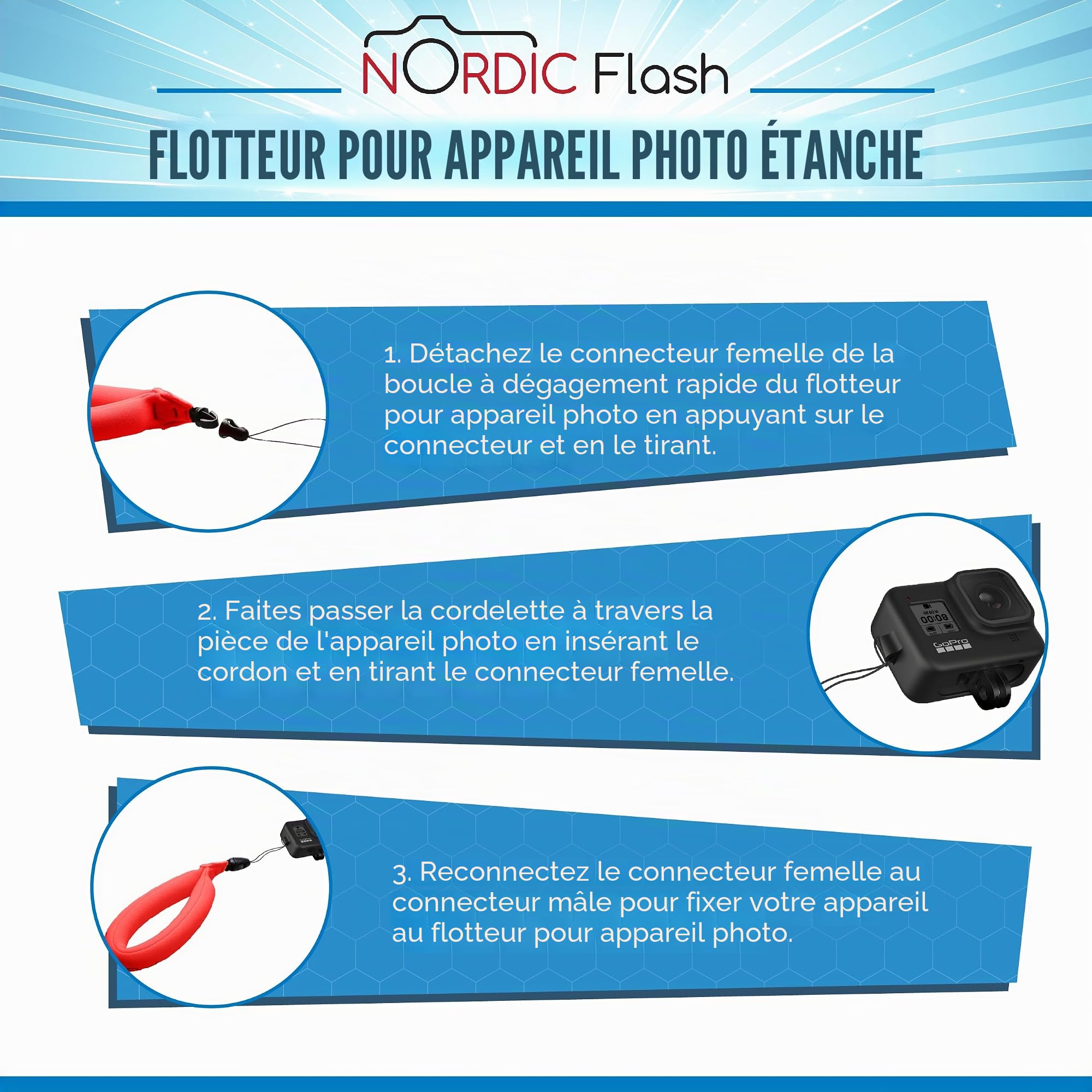 Lot de 2 flotteurs étanches pour appareil photo - Dragonne pour appareils sous-marins – GoPro/Panasonic Lumix et plus – Flotte téléphone, étui, maintient clés, évite couler – (rouge et orange)