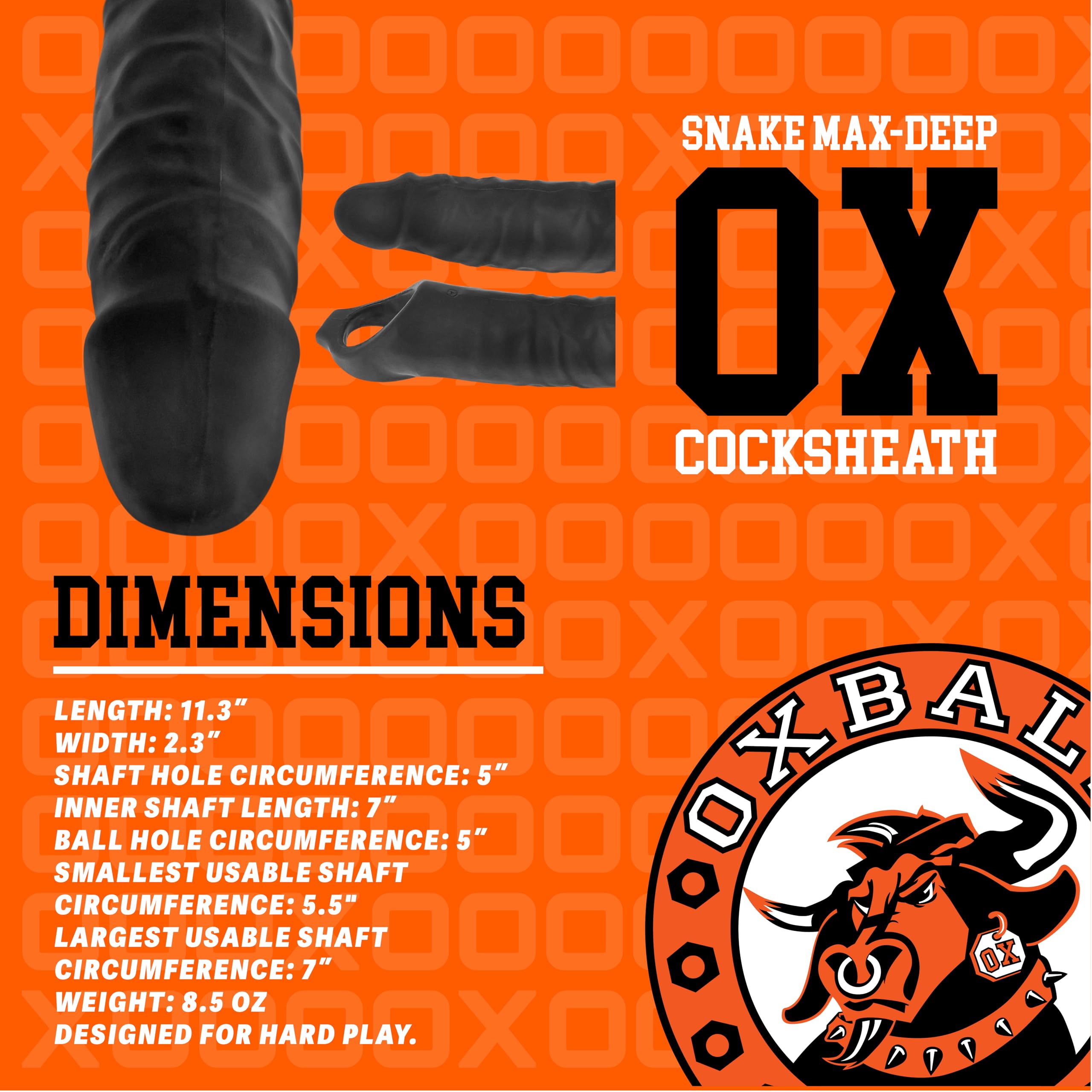 Oxballs Funda de gallo de serpiente de alcance profundo - hielo negro: experimenta una penetración profunda y un placer sensacional