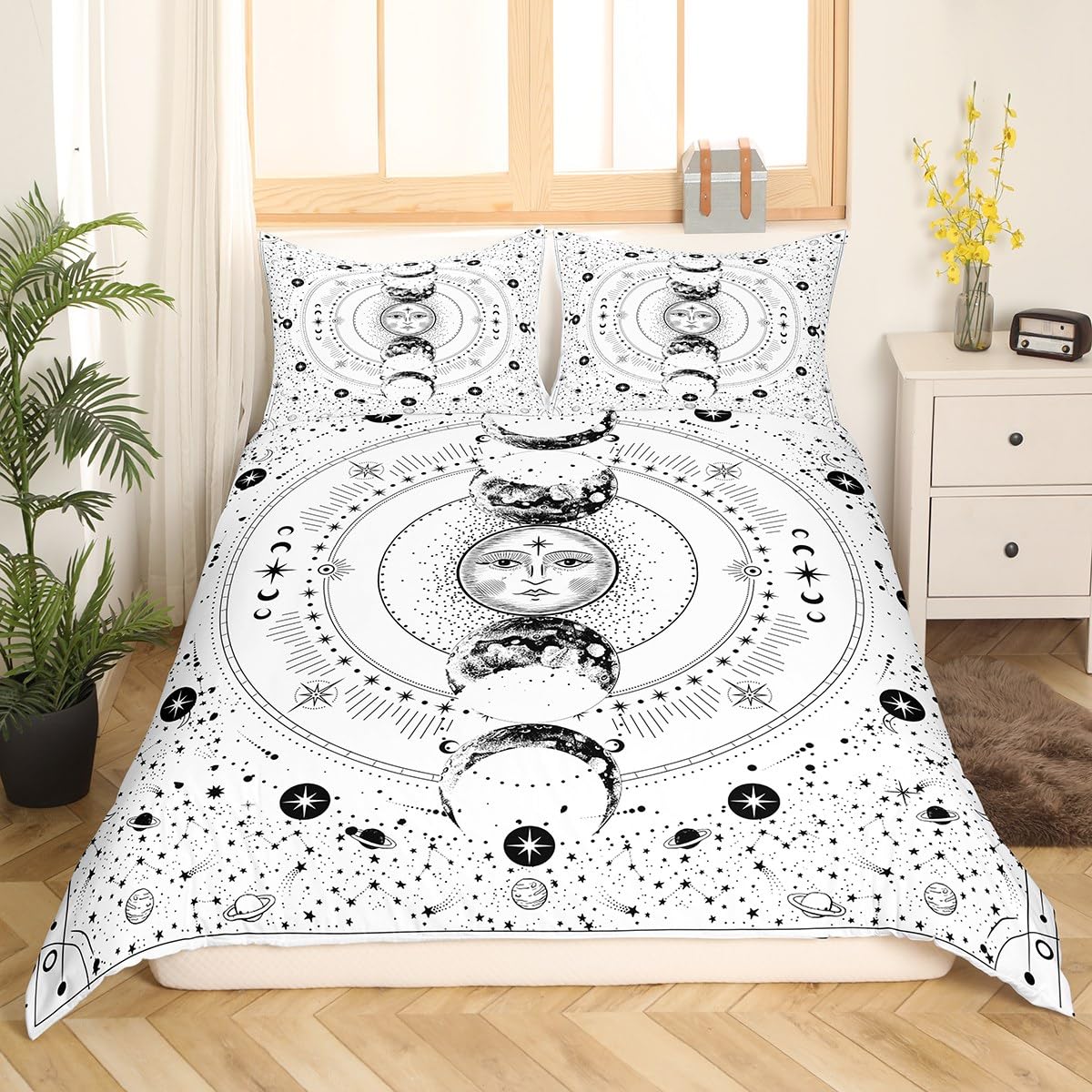 Sun and Moon Duvet Cover Set Single Size, Stars Space Psychedelic Comforter Cover with 1 Pillowcase - Image 3