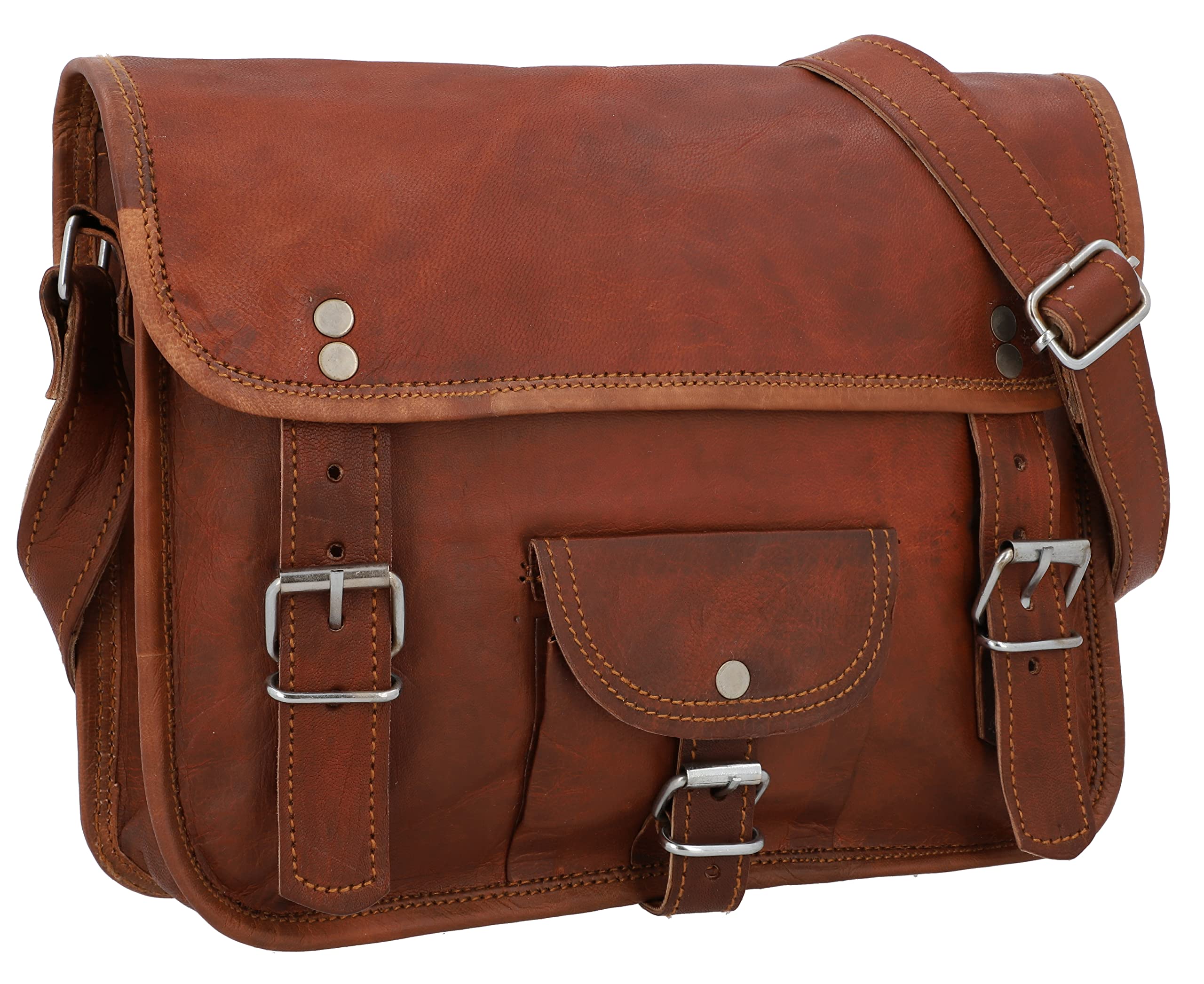 Gusti Umhängetasche Leder - Emilia 10" Damen und Herren Handytasche Handtasche Damen Braun Arbeitstasche Ledertasche Vintage