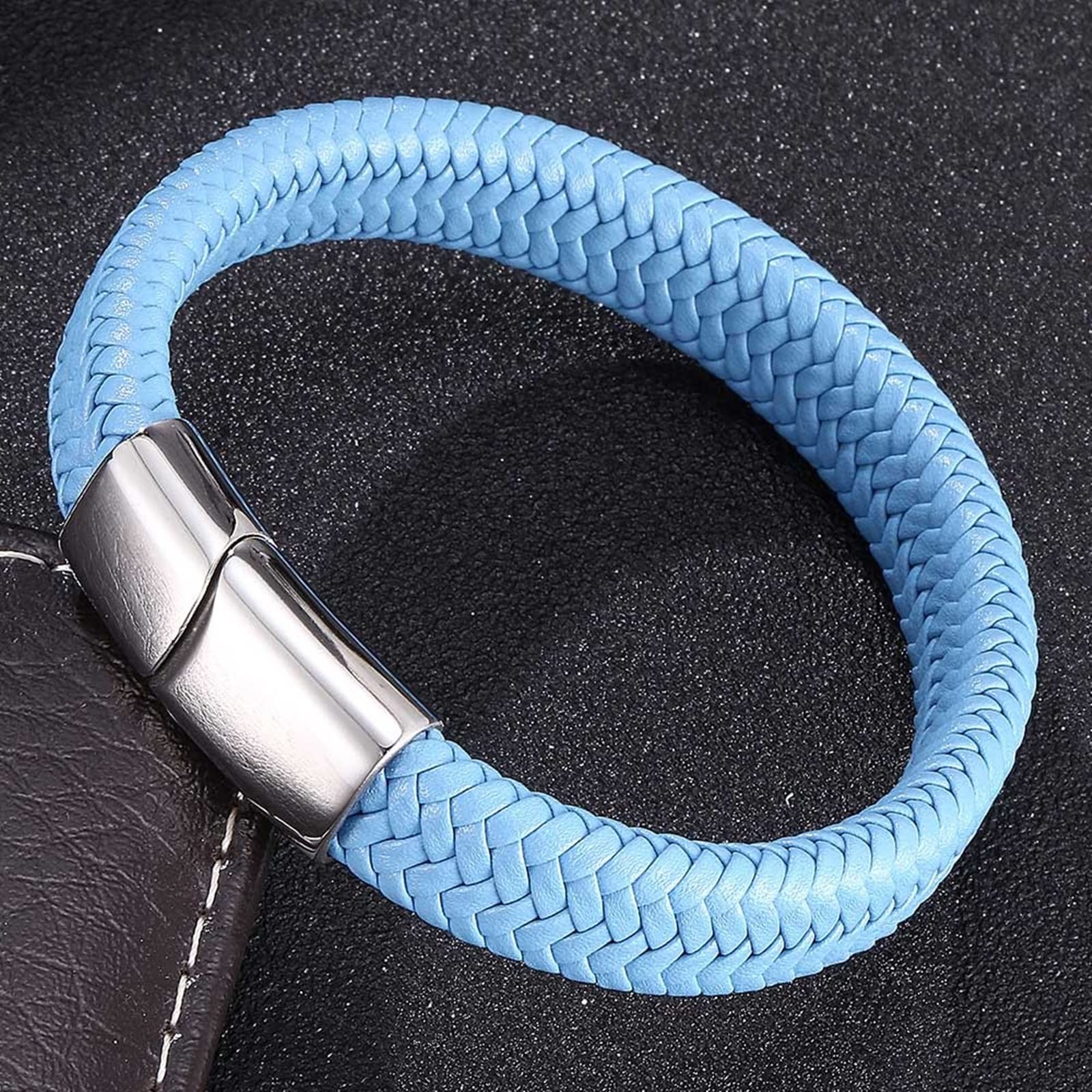 Męskie bransoletki, bransoletki ślubne, tkana bransoletka dla mężczyzn, bransoletka, stal nierdzewna z zapięciem magnetycznym, długość 20,5 cm, Faux, bez cyrkonu