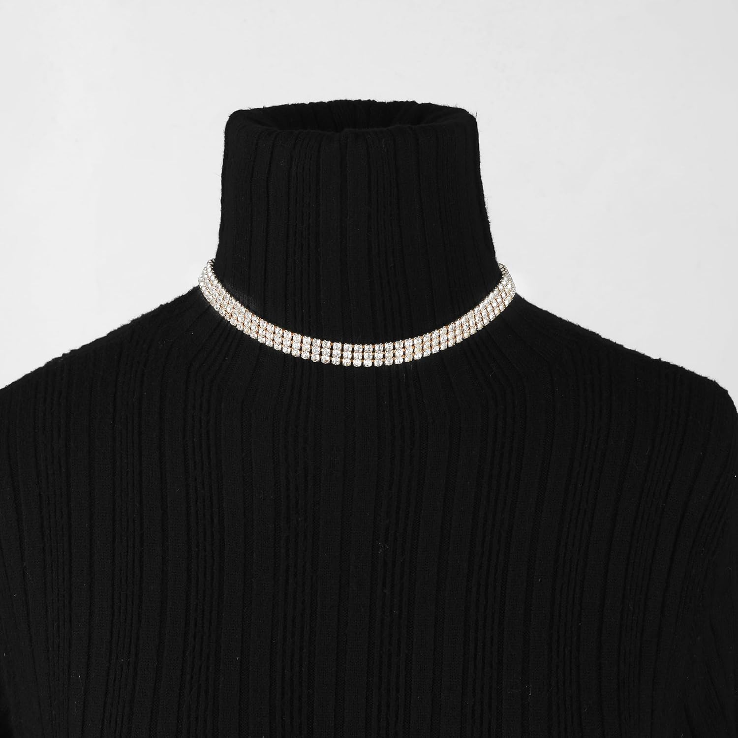Zealmer 3 Row Rhinestone Choker Necklace for Women 18K Gold Plated