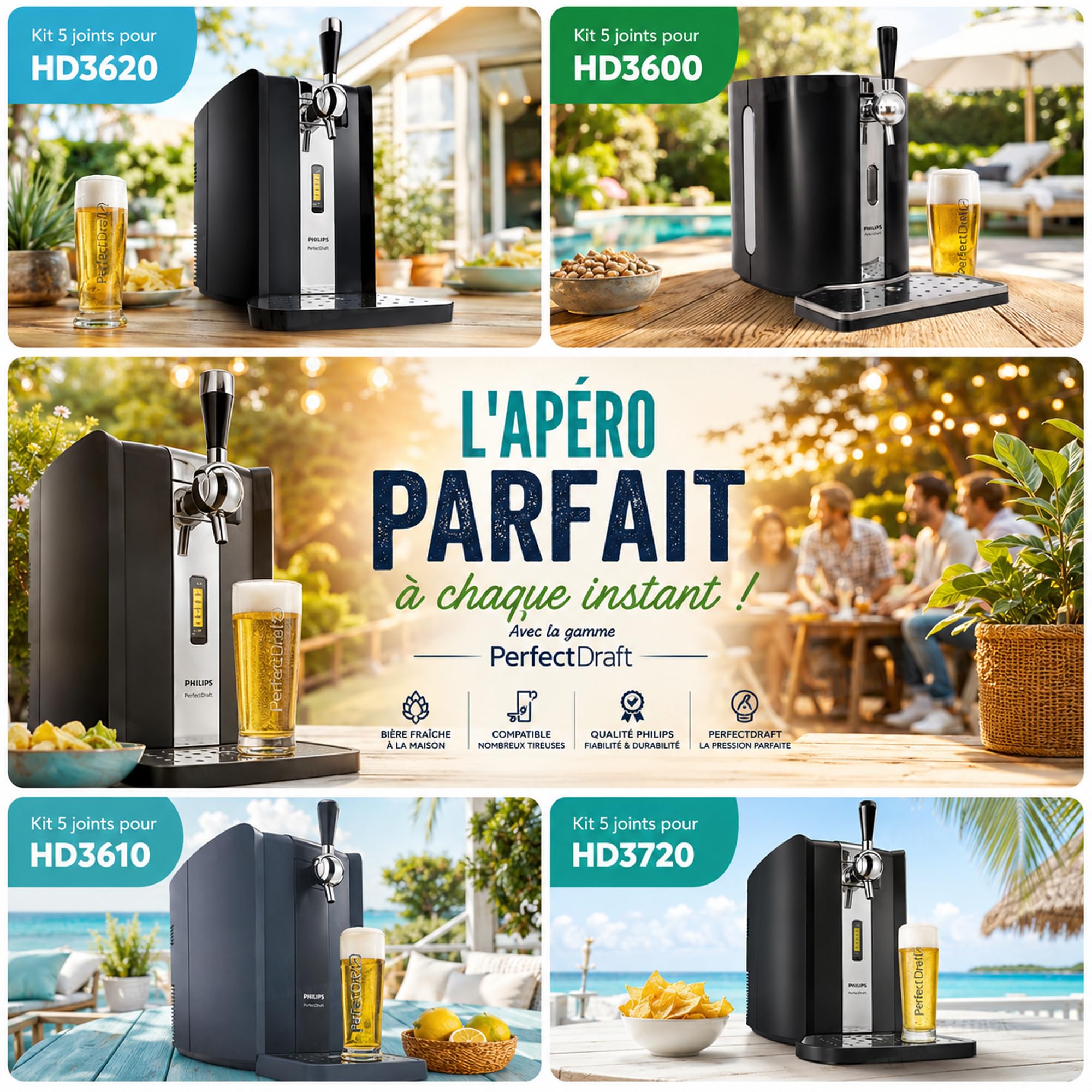 Set mit 5 Dichtungen für Perfect Craft HD3720 HD3620 HD3610 HD3600, kompatibel mit Ausgießer und Zapfhahn für Bierzapfang, Reinigungsset mit 5 Mini-Bürsten + Lebensmittelfett