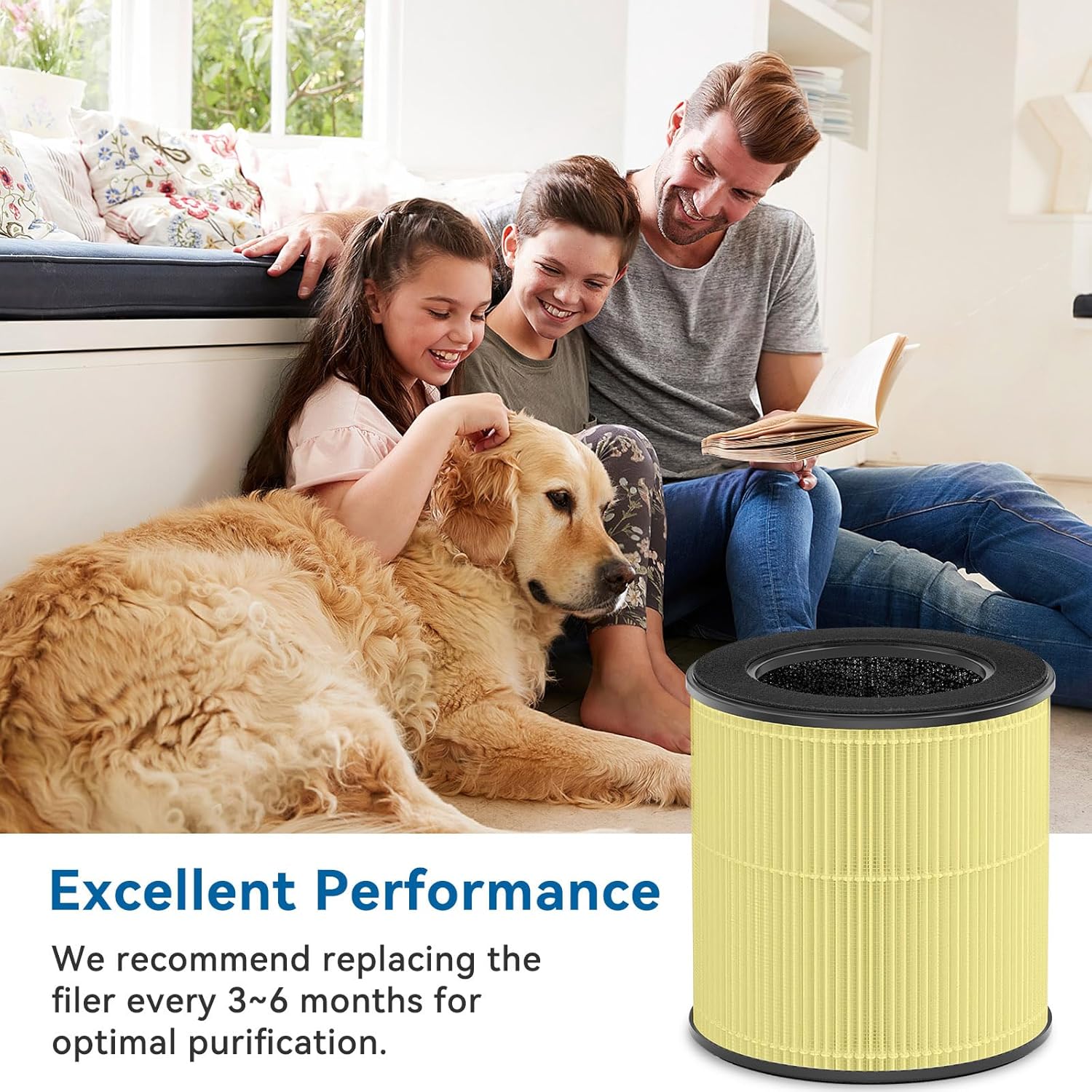 Tailulu Official AP050 AP052 Air Purifier Replacement Filter, 3-in-1 Air Purifier Filter, True H13 HEPA Filter, 2Pack(Yellow)