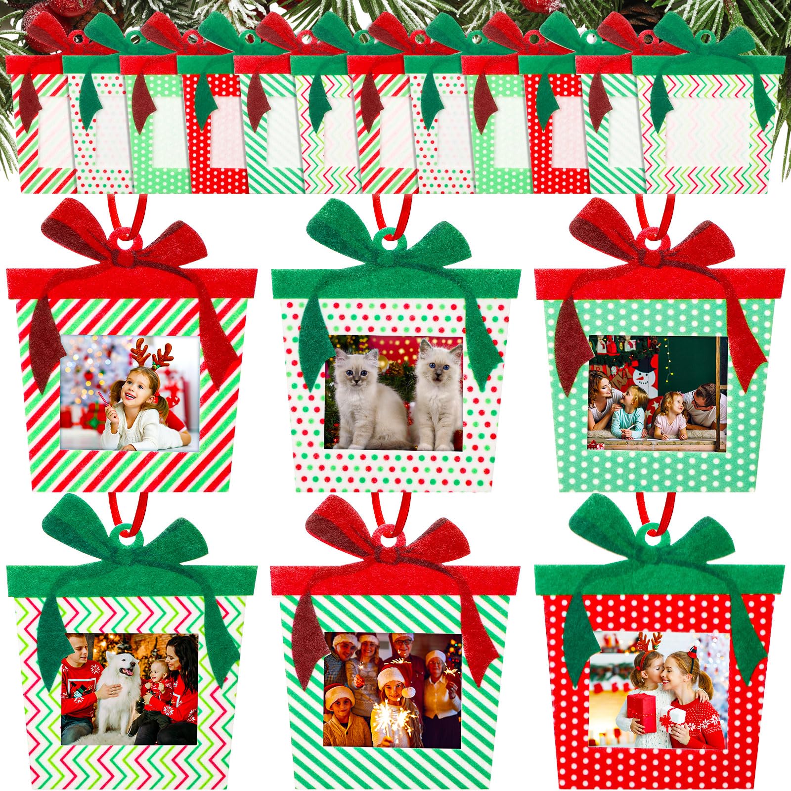 Irenare 24 Pcs Felt Christmas Photo Ornament Photo Frames with Bow Christmas Hanging Picture Frame Tree Decoration for DIY Christmas Tree Stockings Holiday Presents(Mixed Style)