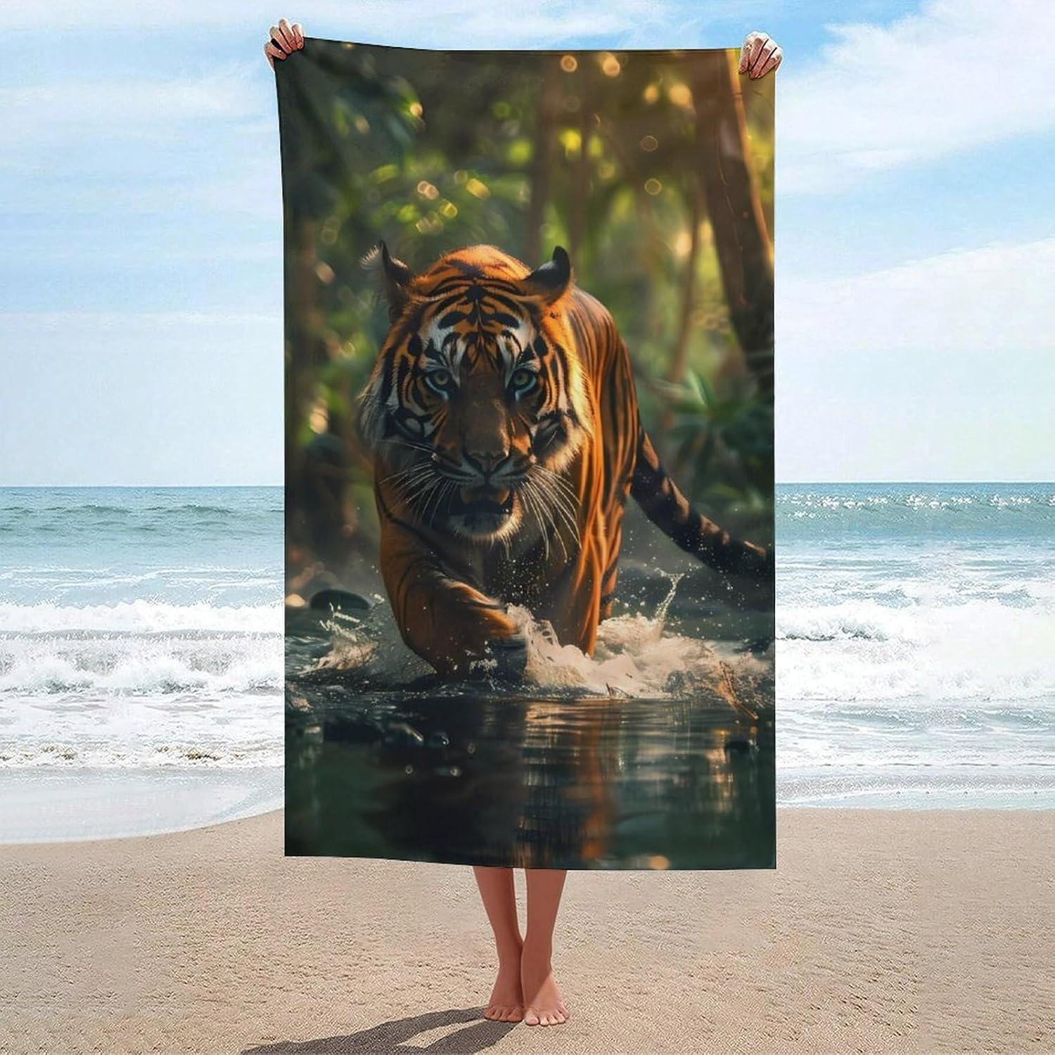Green Forests Tiger Bath Towel Beach Towels Quick Dry Oversized Bath Blanket Highly Absorbent Towel for Women Men 160x80cm
