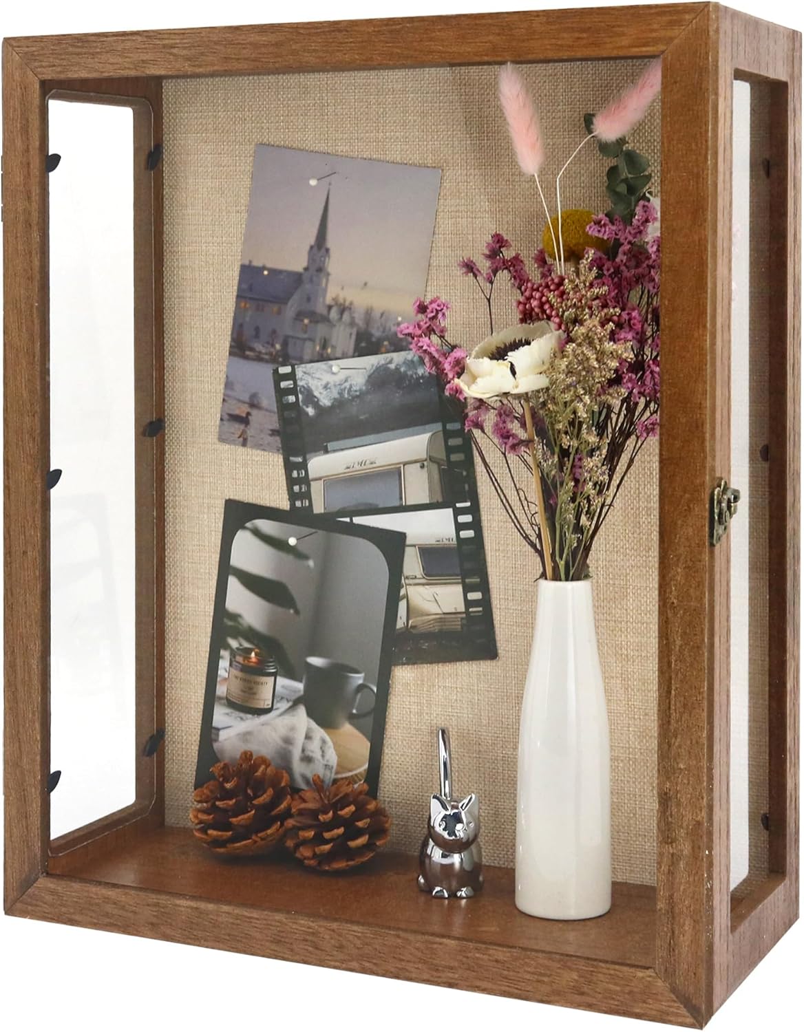 13x16x6 Carbonized Deep Shadow Box with 3 Removable Panels, Wood Display Case for Wall Mounted or Tabletop, Rectangle Shadow Box Vitrina for Wedding,Pet Memorial,Minifigure,Baby Keepsakes